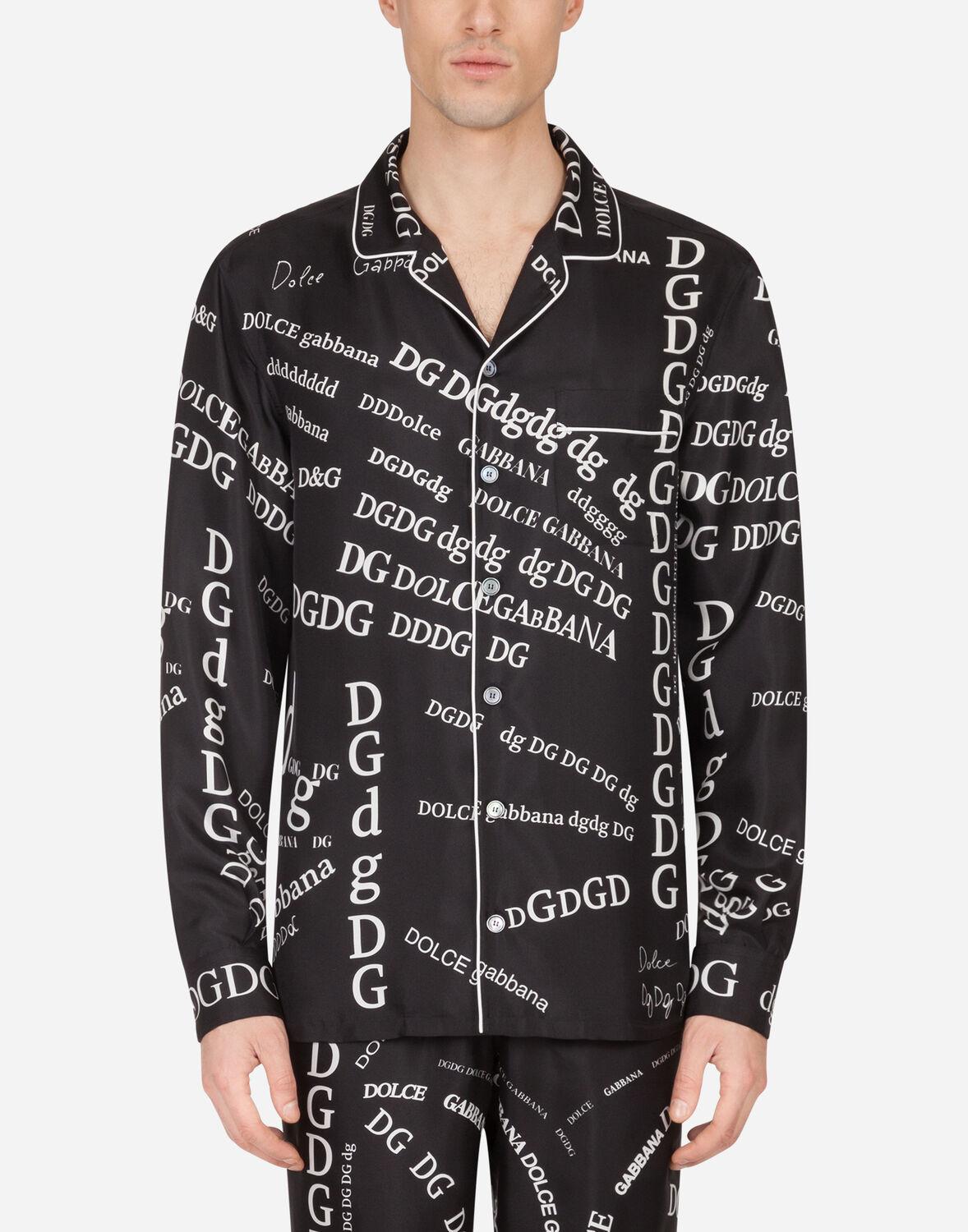 Dolce & Gabbana Silk Pajama Shirt With Lettering Print in Black