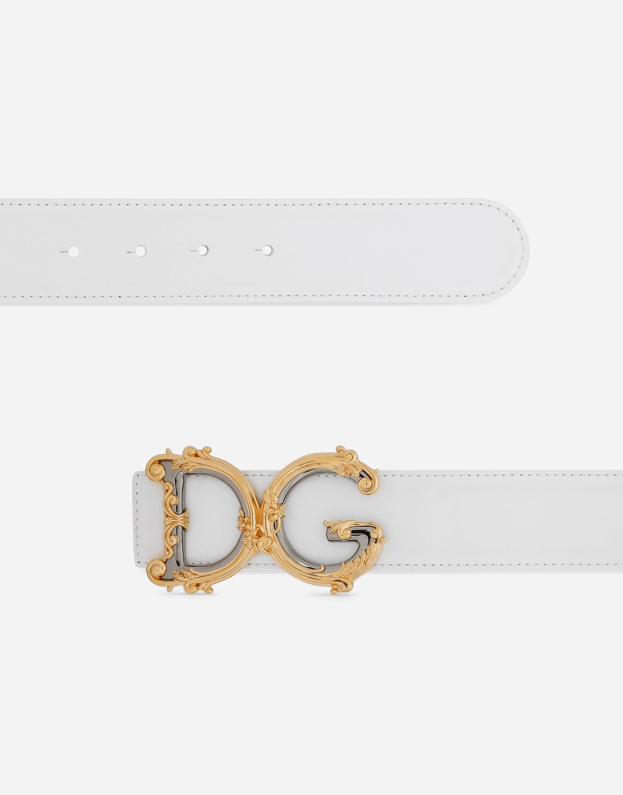 Dolce & Gabbana Leather Belt With Baroque Dg Logo in White | Lyst