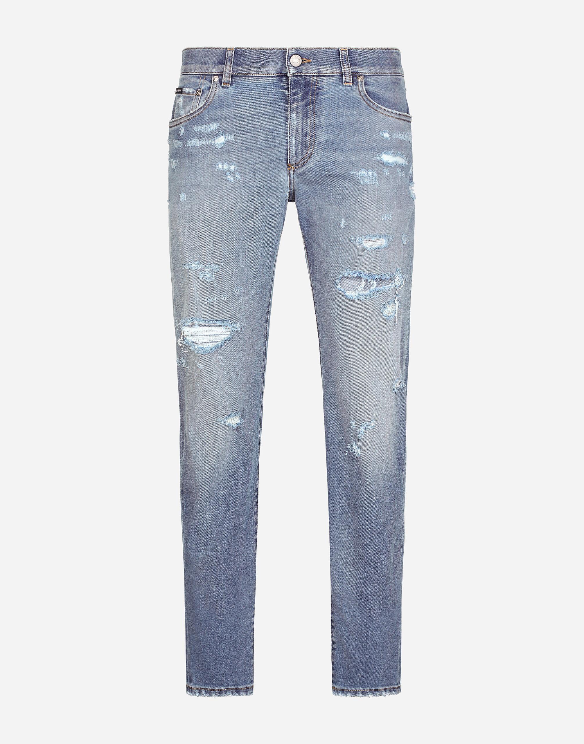 Dolce & Gabbana Denim Light Blue Slim-fit Stretch Jeans With Rips 