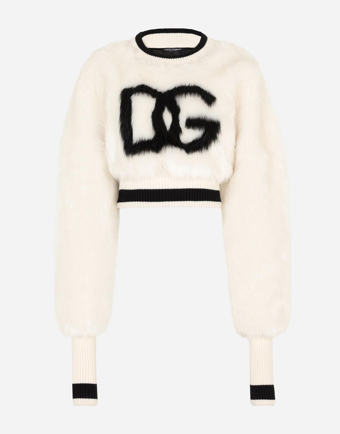 Dolce & Gabbana Faux Fur Sweatshirt With Dg Intarsia | Lyst