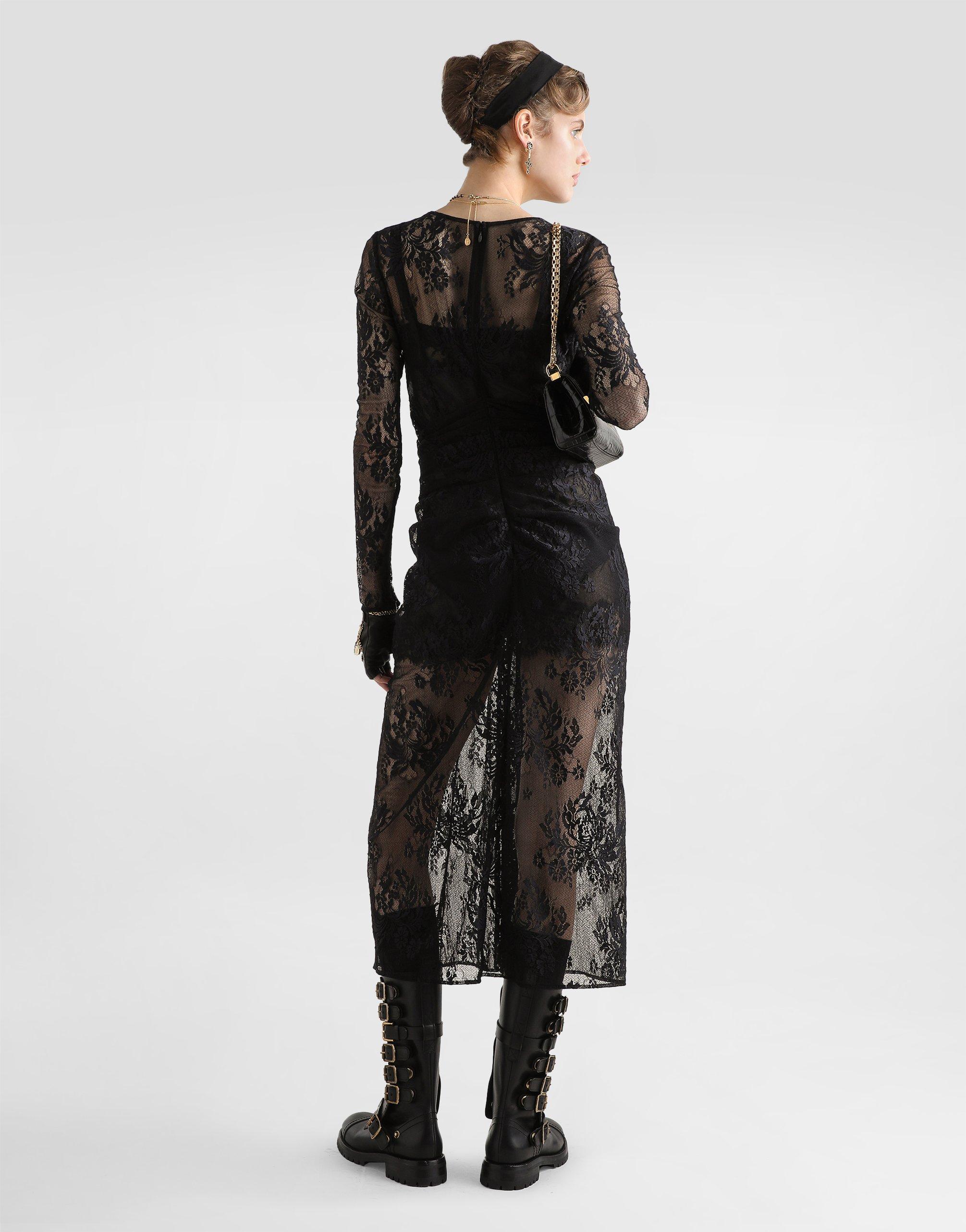 slim fit dress slacks Dolce & Gabbana Black Lace Embellished Mini Dress – AmeOro