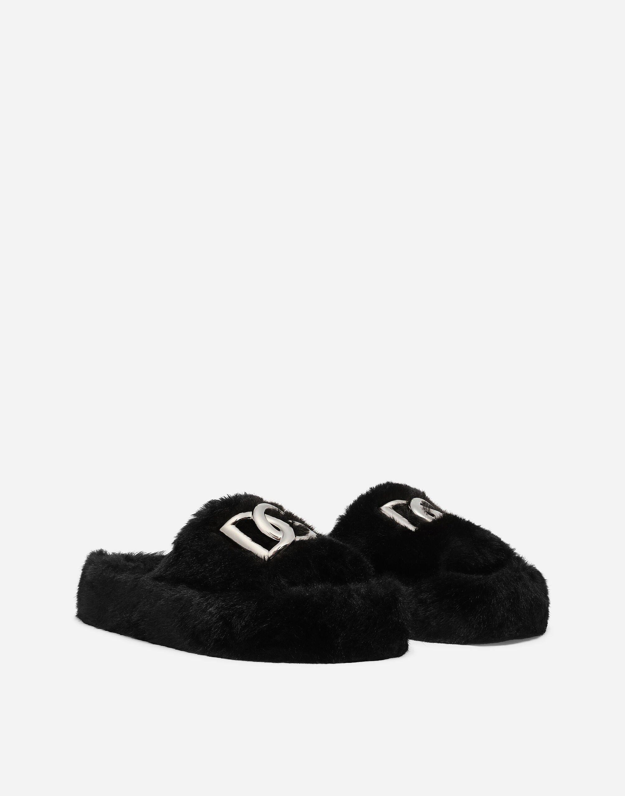 Dolce & Gabbana Faux Fur Sliders in Black for Men | Lyst