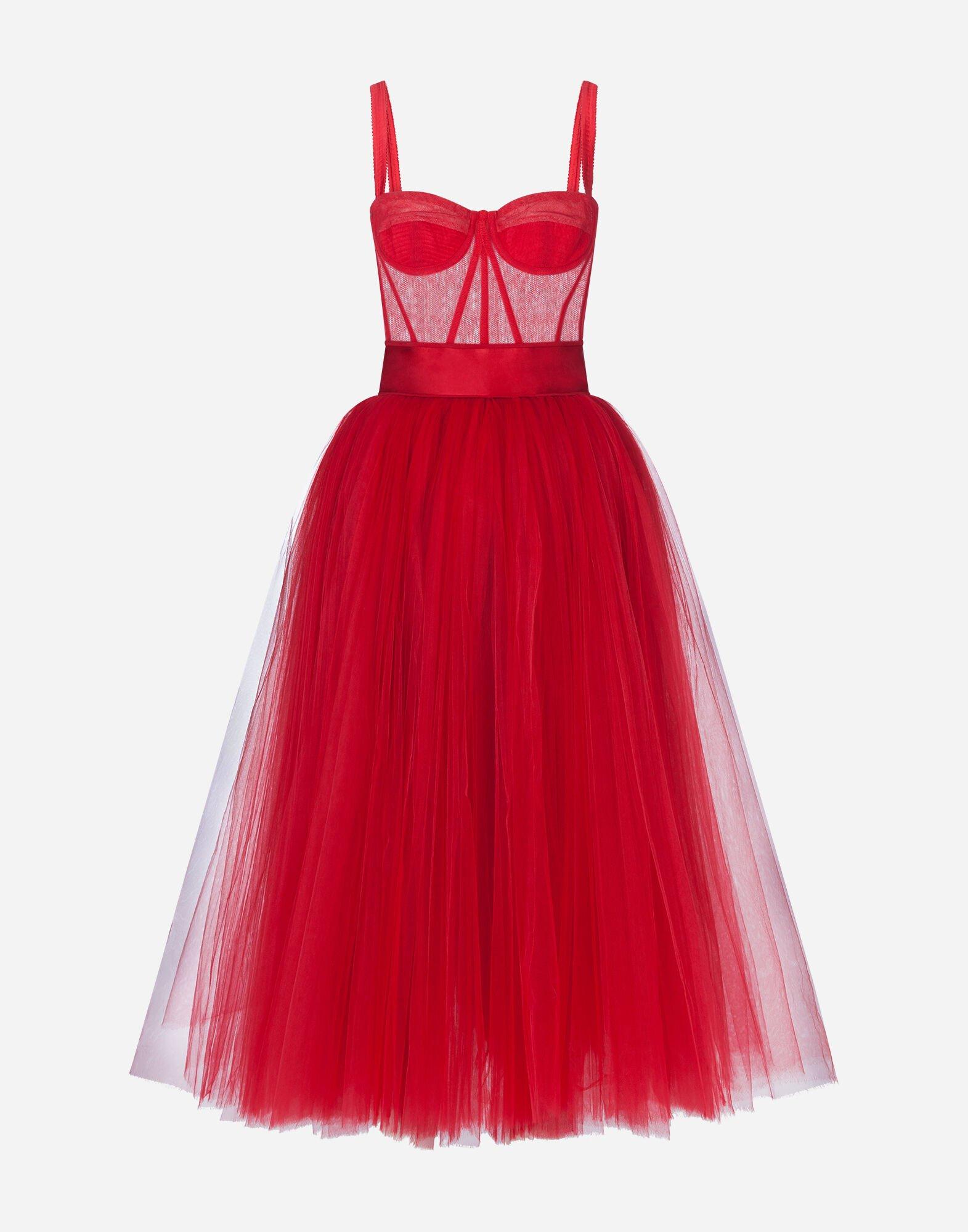 Dolce Gabbana Bustier Tulle Midi Dress in Red Lyst UK
