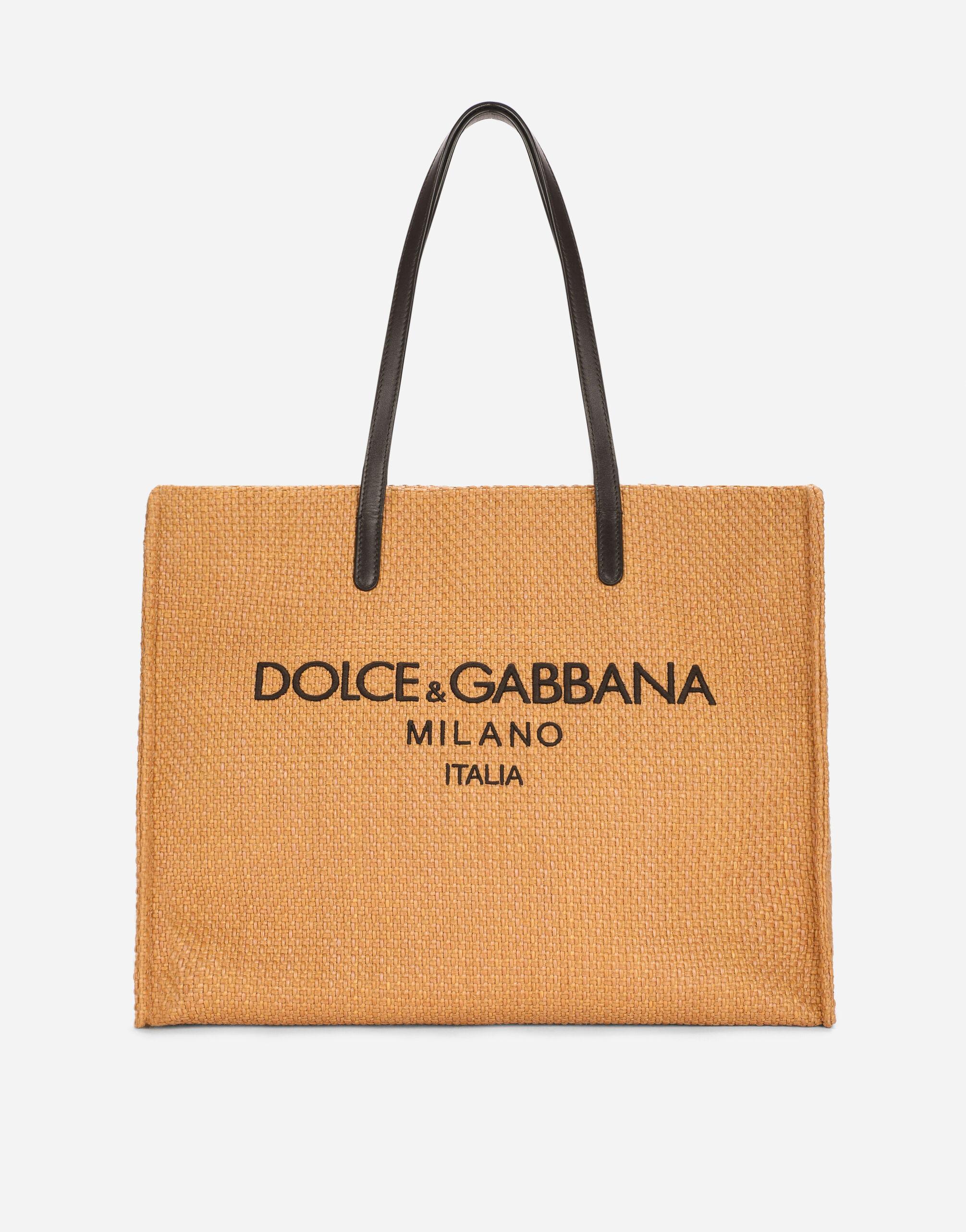 Dolce & Gabbana Logo-Embroidered Raffia Tote Bag