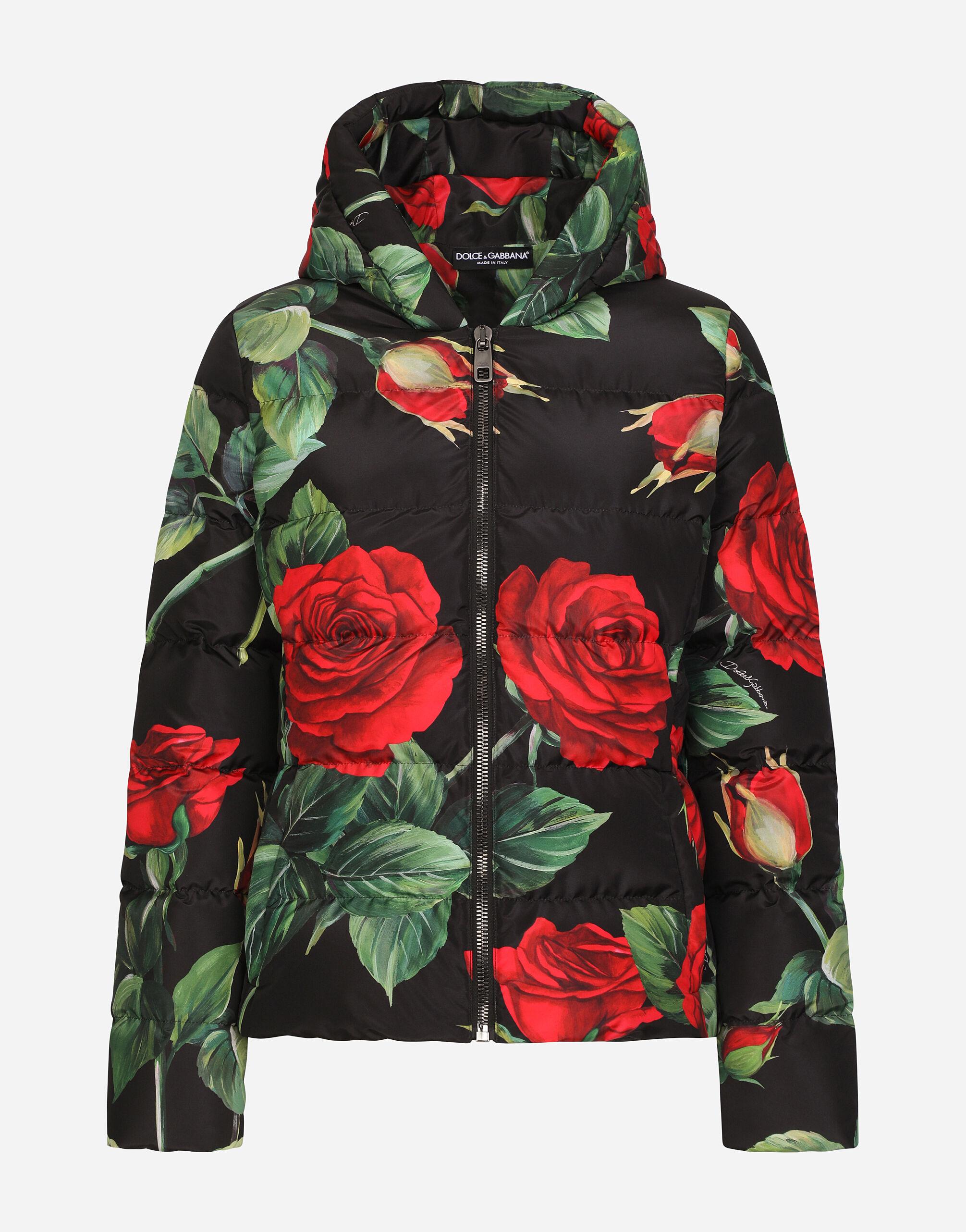 Womens Jackets Dolce & Gabbana Jackets Dolce & Gabbana Long Floral-print Down Jacket in Black Red 