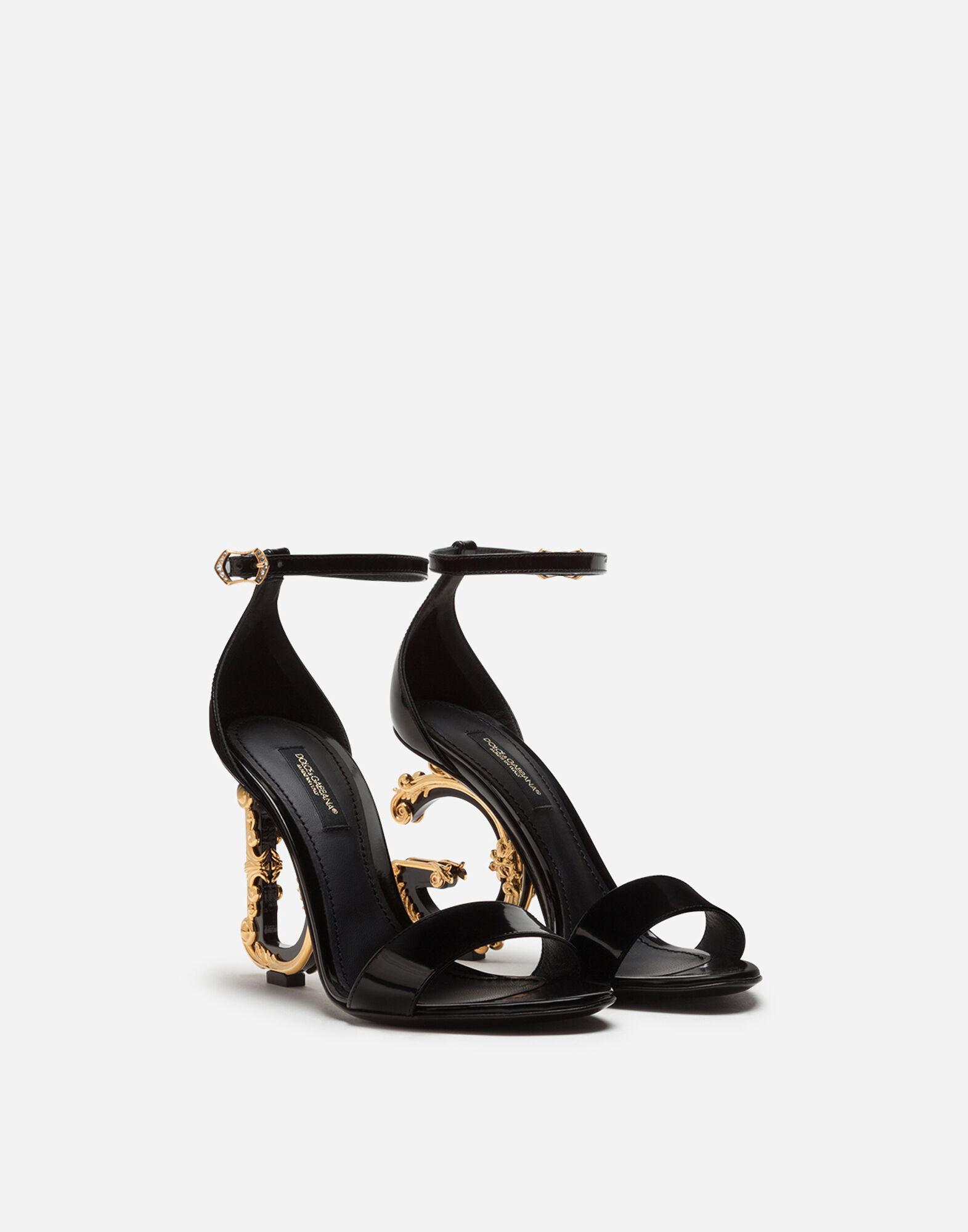 Dolce & Gabbana Leather Polished Calfskin Sandals With Dg Baroque Heel ...