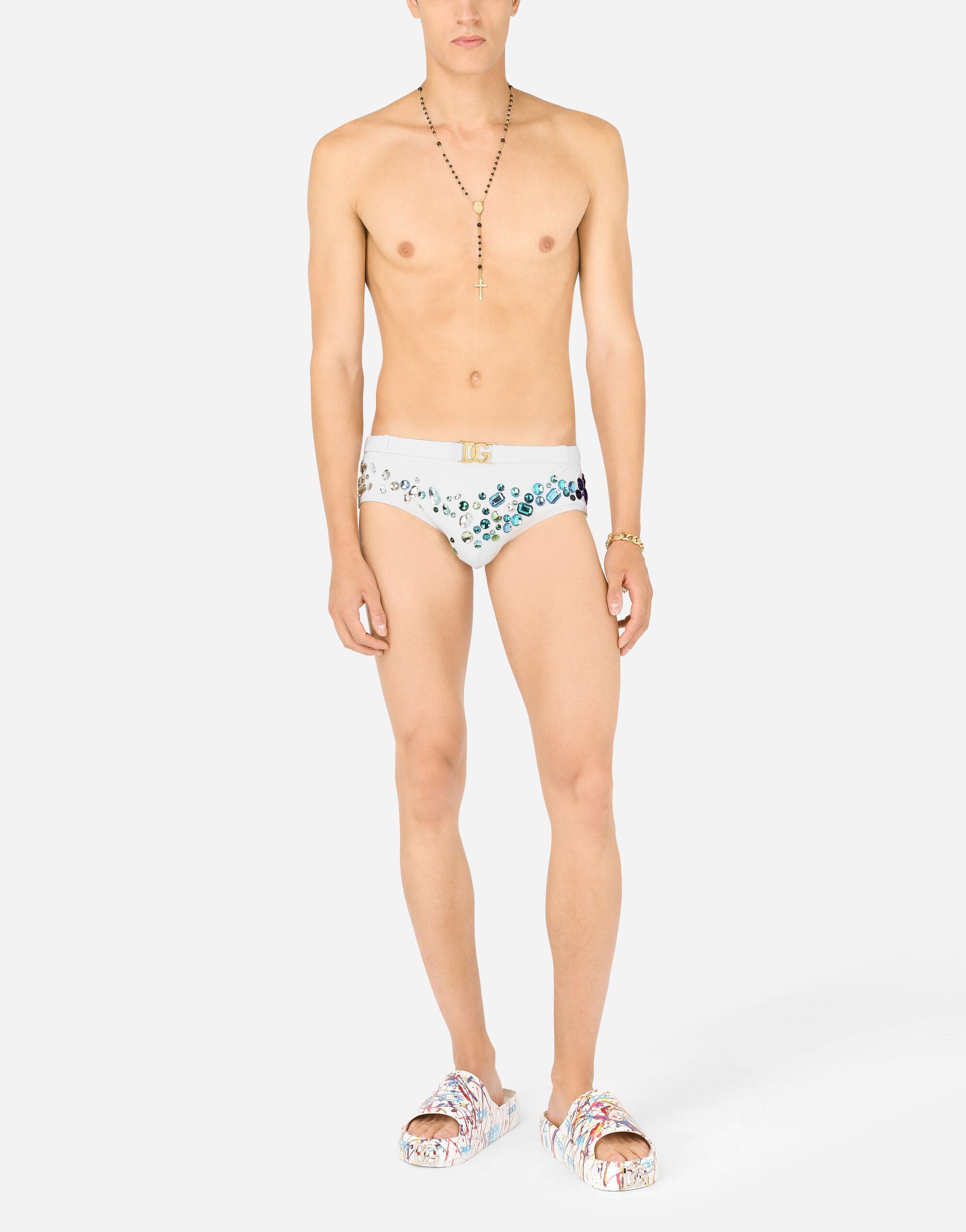 Dolce & Gabbana Dg-logo Swim Briefs With High-cut Leg And Crystals for Men  | Lyst