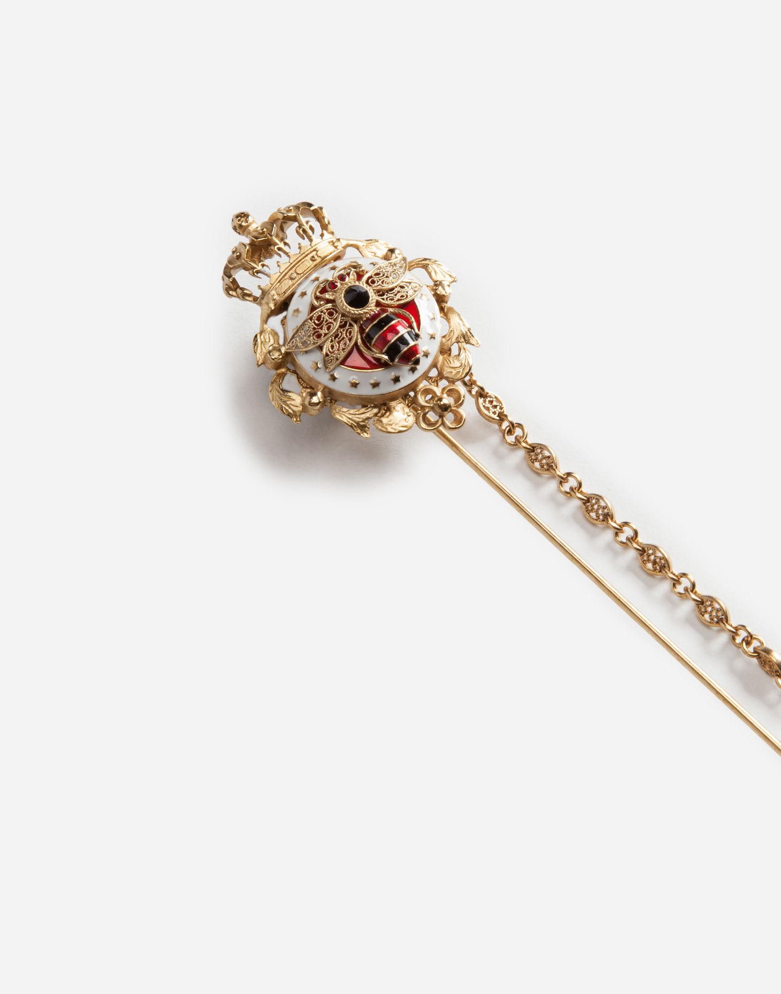 Dolce & Gabbana Metal Lapel Pin With Emblem in Metallic