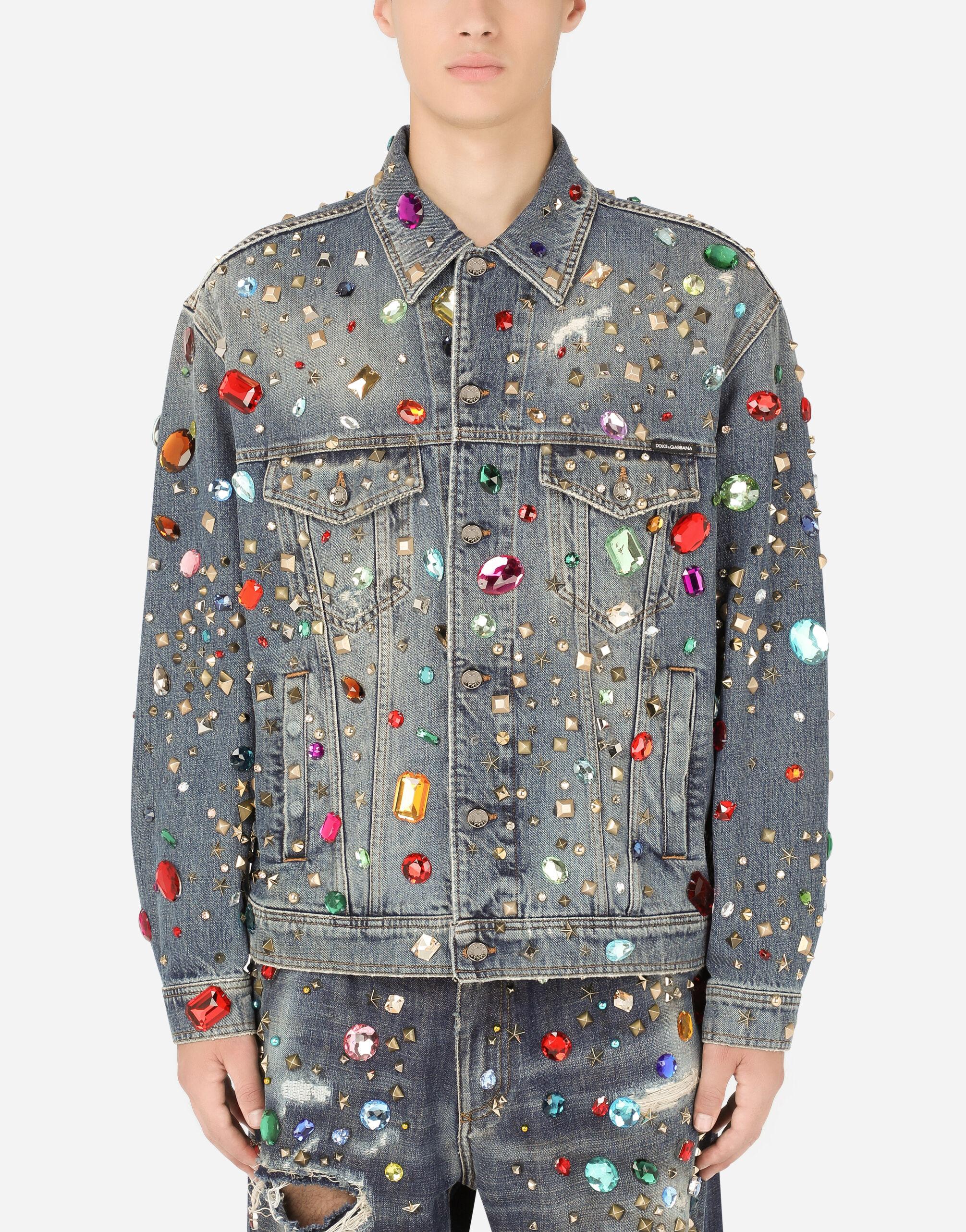 Dolce & Gabbana Oversize Denim Jacket With Crystal And Stud Embellishment  in Blue for Men | Lyst