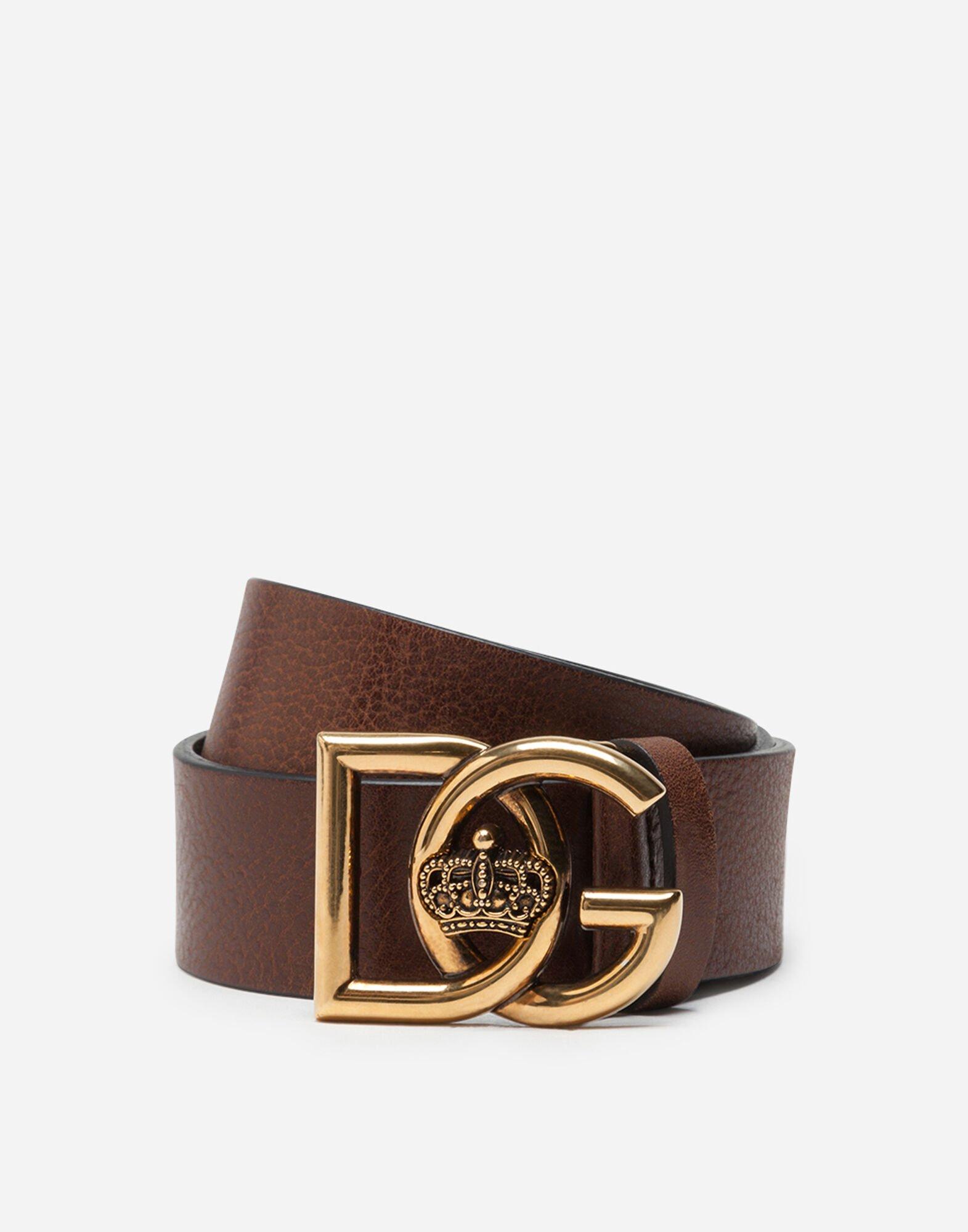 Dolce & Gabbana Tumbled Leather Belt With Dg Crossed Logo in Brown for ...