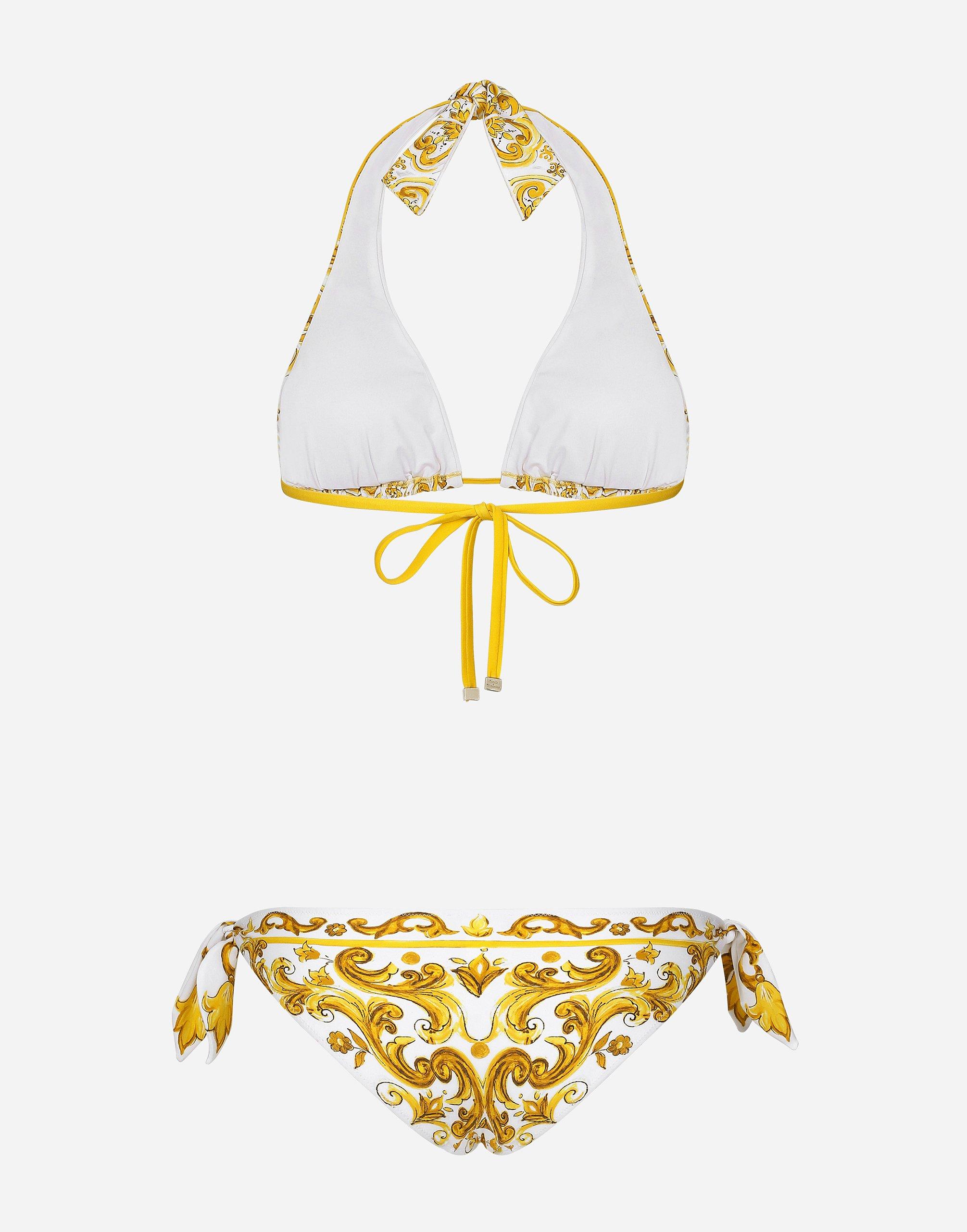 ビキニ Dolce & Gabbana Majolica Print Padded Triangle Bikini Swimsu Dolce & Gabbana Majolica- Padded Triangle Bikini in Metallic