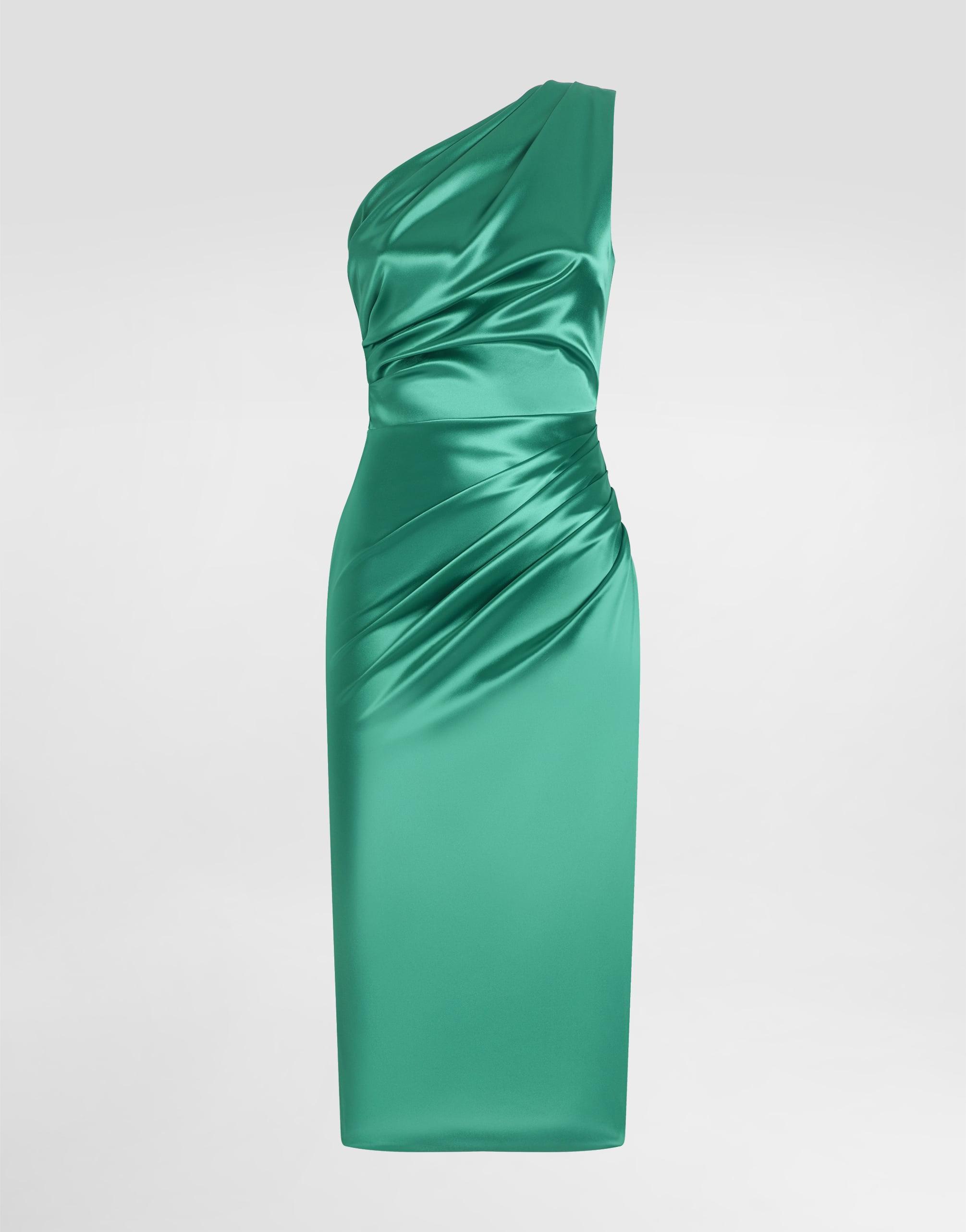 Dolce & Gabbana One-Shoulder Stretch Satin Dress in Green | Lyst