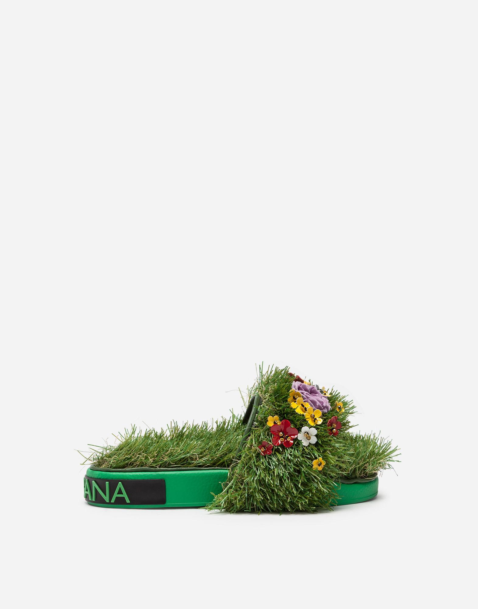 Dolce & Gabbana Floral Embellished Slides in Green | Lyst