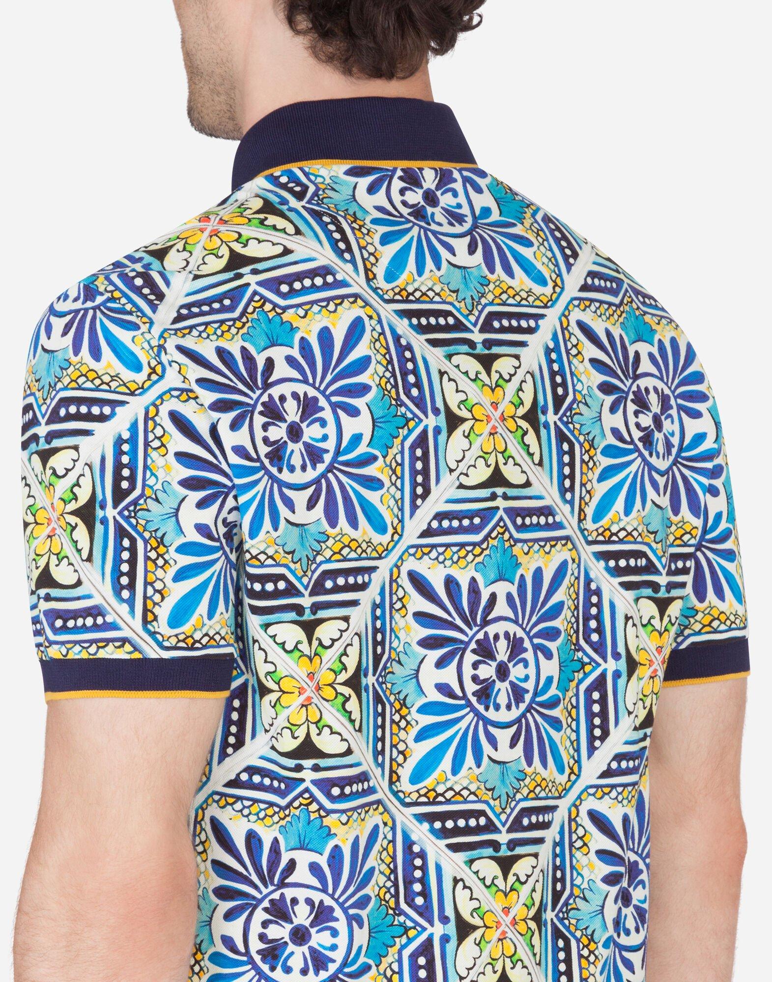 Dolce & Gabbana Cotton Polo Shirt With Maiolica Print in Blue for Men