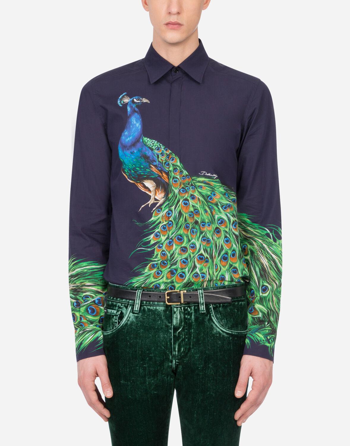 Dolce & Gabbana Peacock-print Cotton Gold-fit Shirt in Blue for Men | Lyst