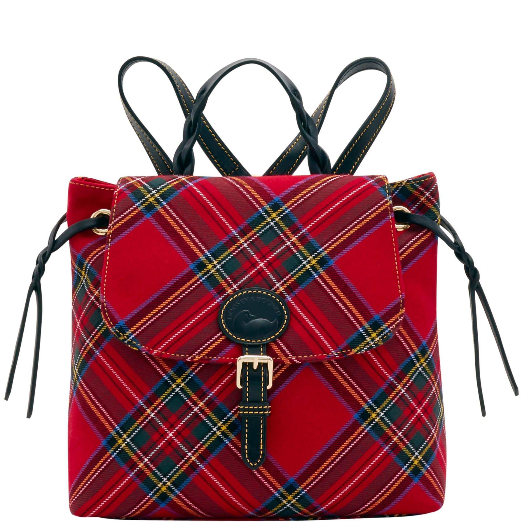 red tartan backpack
