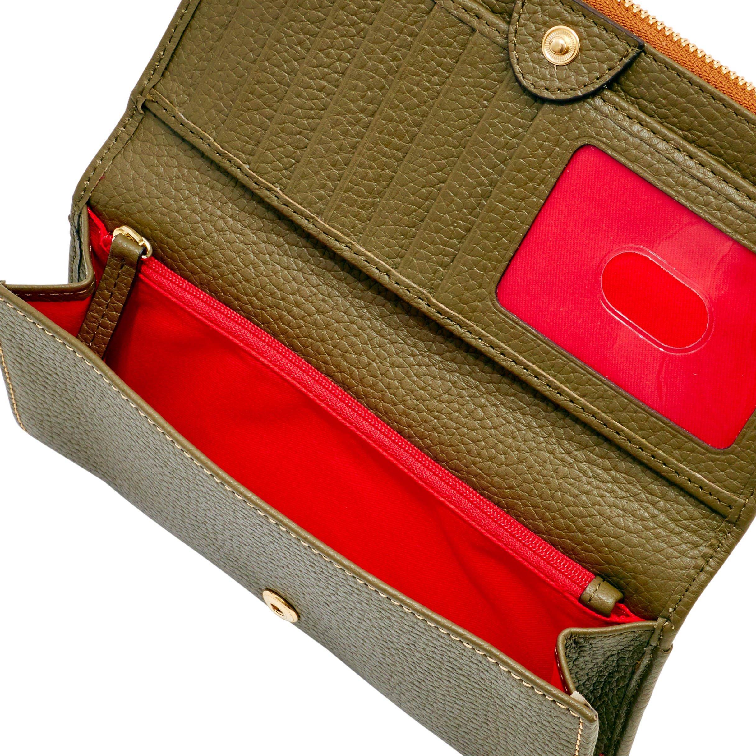 Dooney & Bourke Leather Pebble Grain Foldover Wallet in Olive (Green
