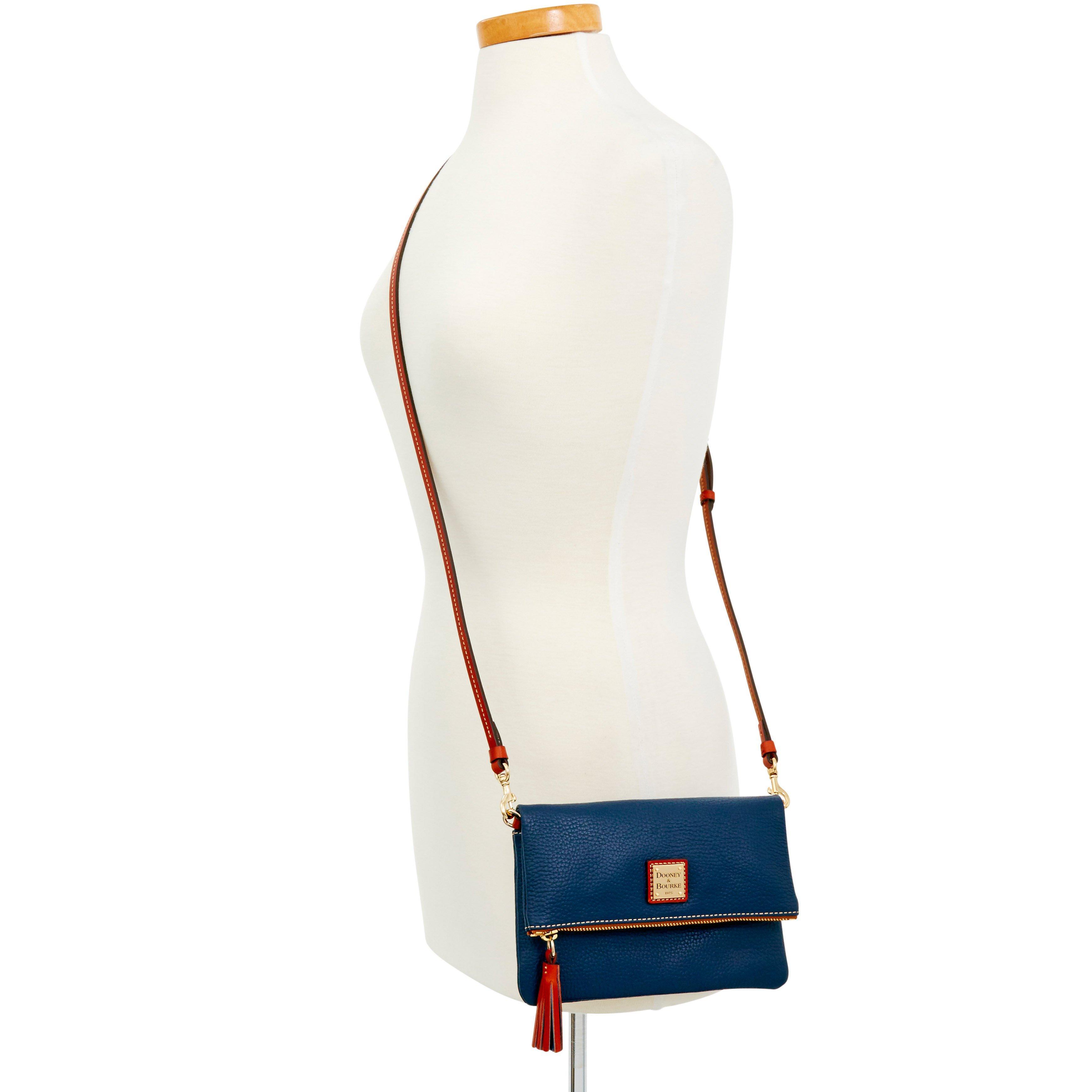 Dooney & Bourke Leather Pebble Grain Foldover Zip Crossbody in Midnight