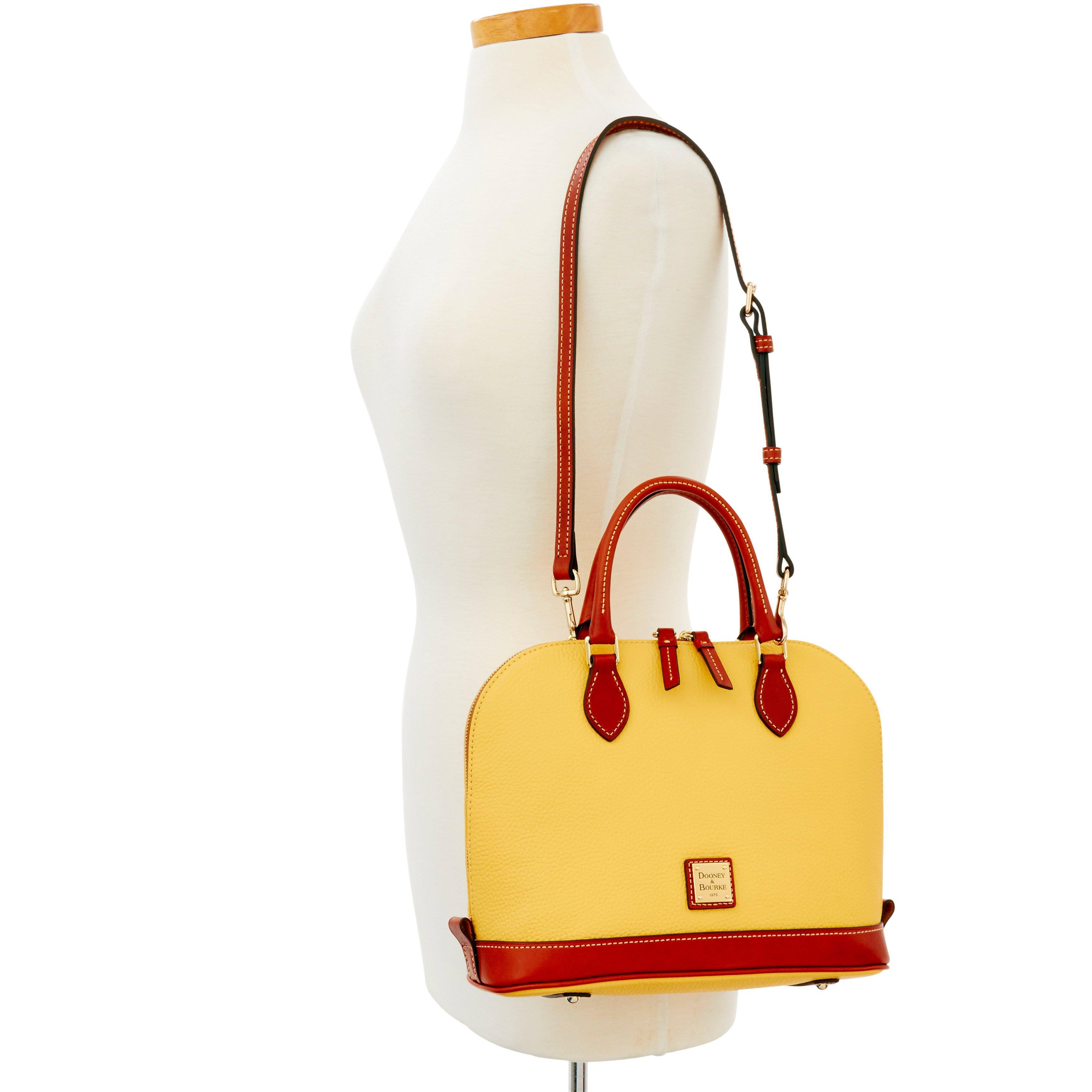 Dooney & Bourke Leather Pebble Grain Zip Zip Satchel in Lemon (Yellow
