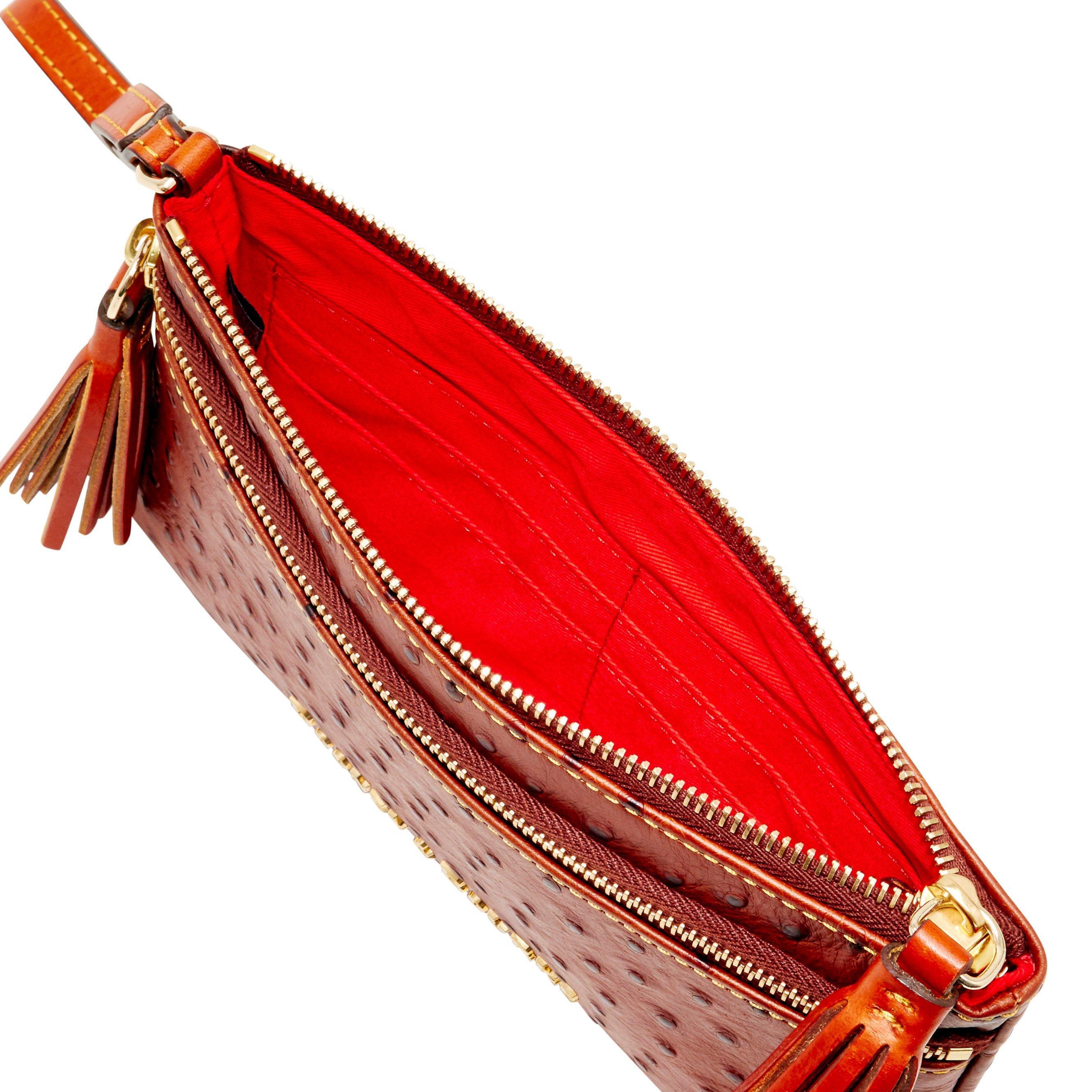 Dooney & Bourke Ostrich Double Zip Wristlet in Cognac (Red) Lyst