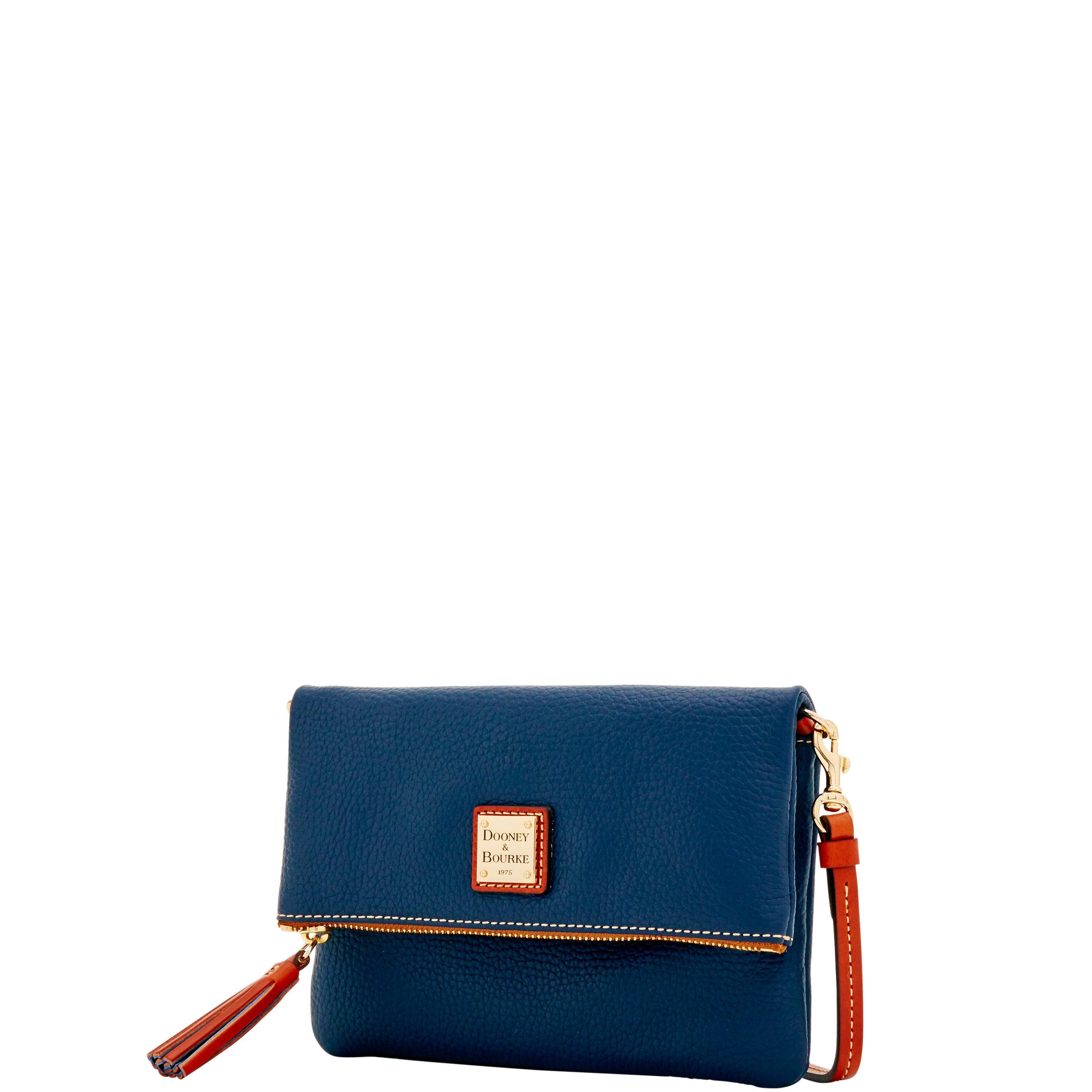 Dooney & Bourke Leather Pebble Grain Foldover Zip Crossbody in Midnight