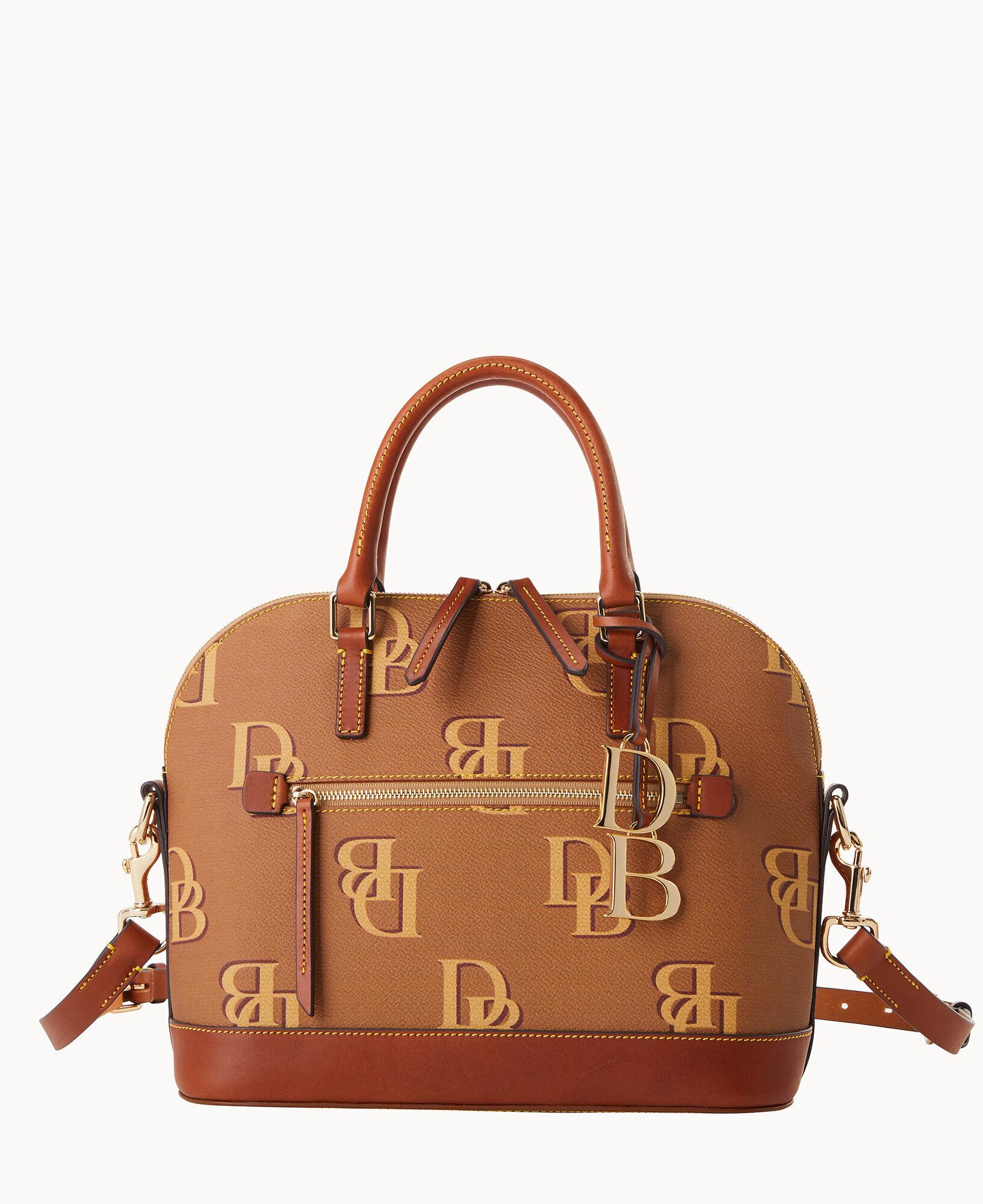 Dooney & Bourke Monogram Domed Zip Satchel in Brown Lyst