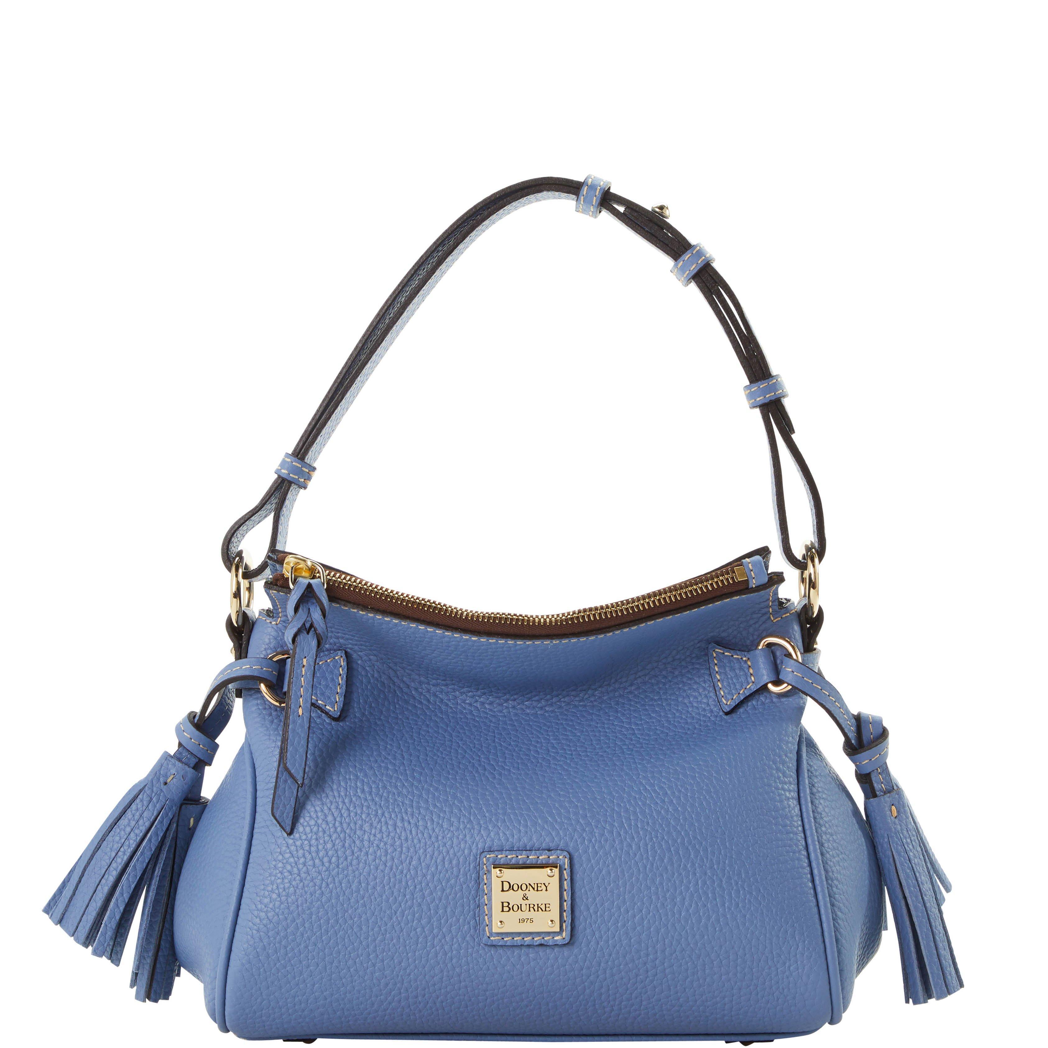 Dooney & Bourke Leather Pebble Grain Tassel Shoulder Bag in Dusty Blue