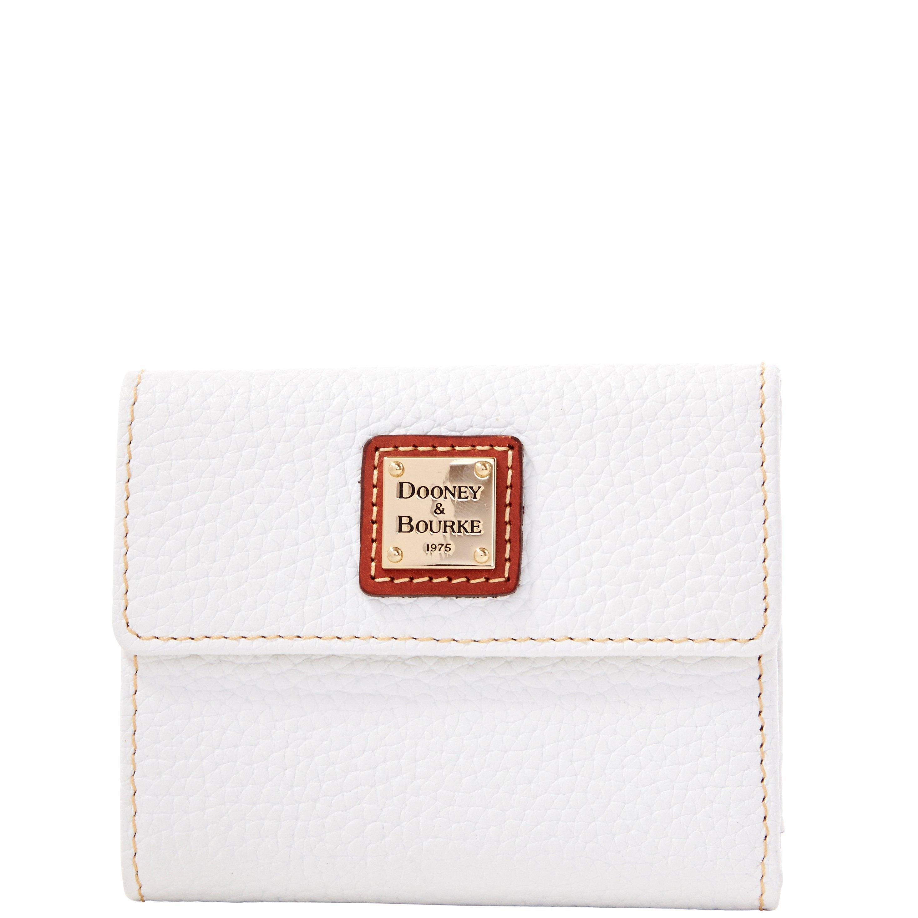 Dooney & Bourke Leather Pebble Grain Small Flap Wallet in White/Gold