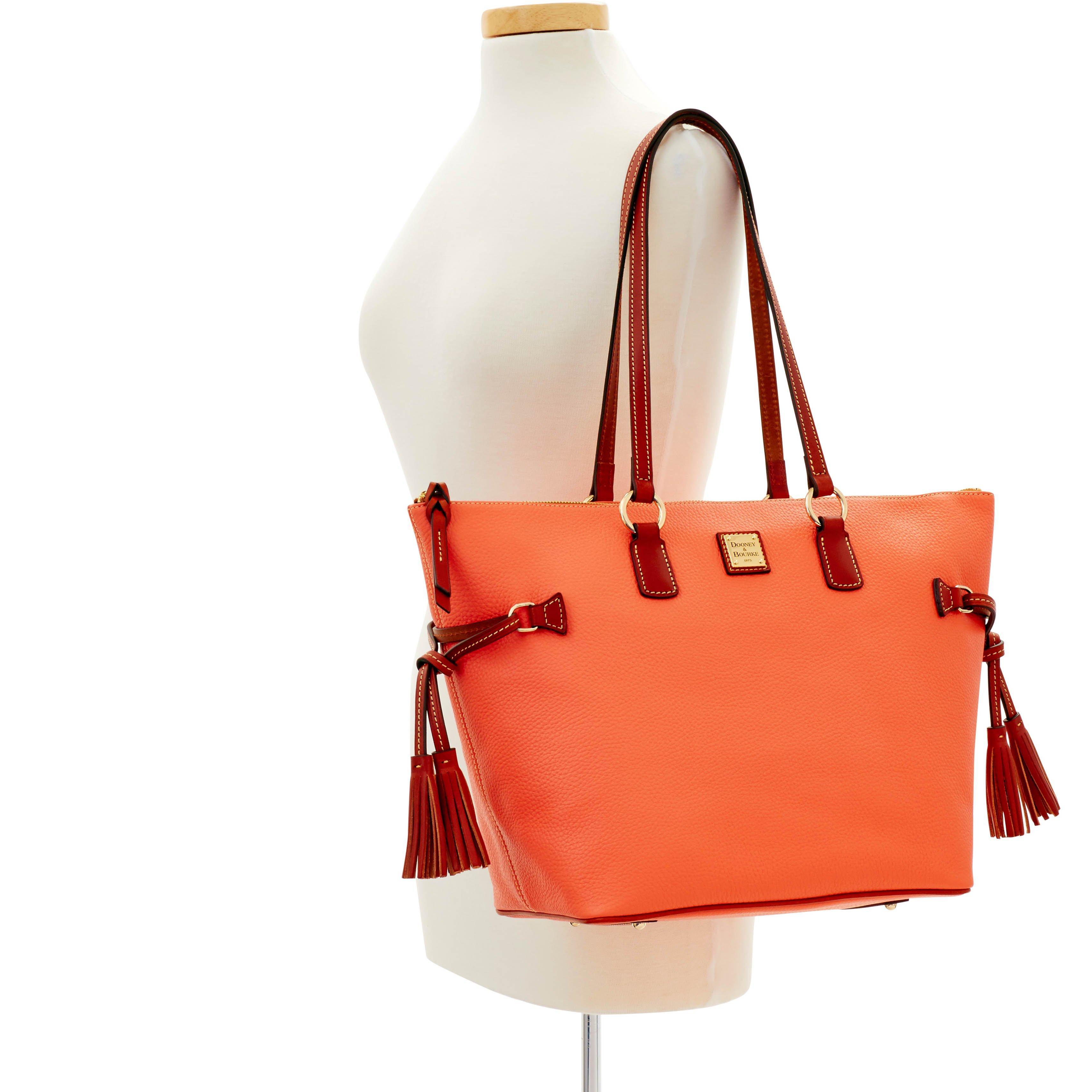 Dooney & Bourke Leather Pebble Grain Tassel Executive Tote in Coral