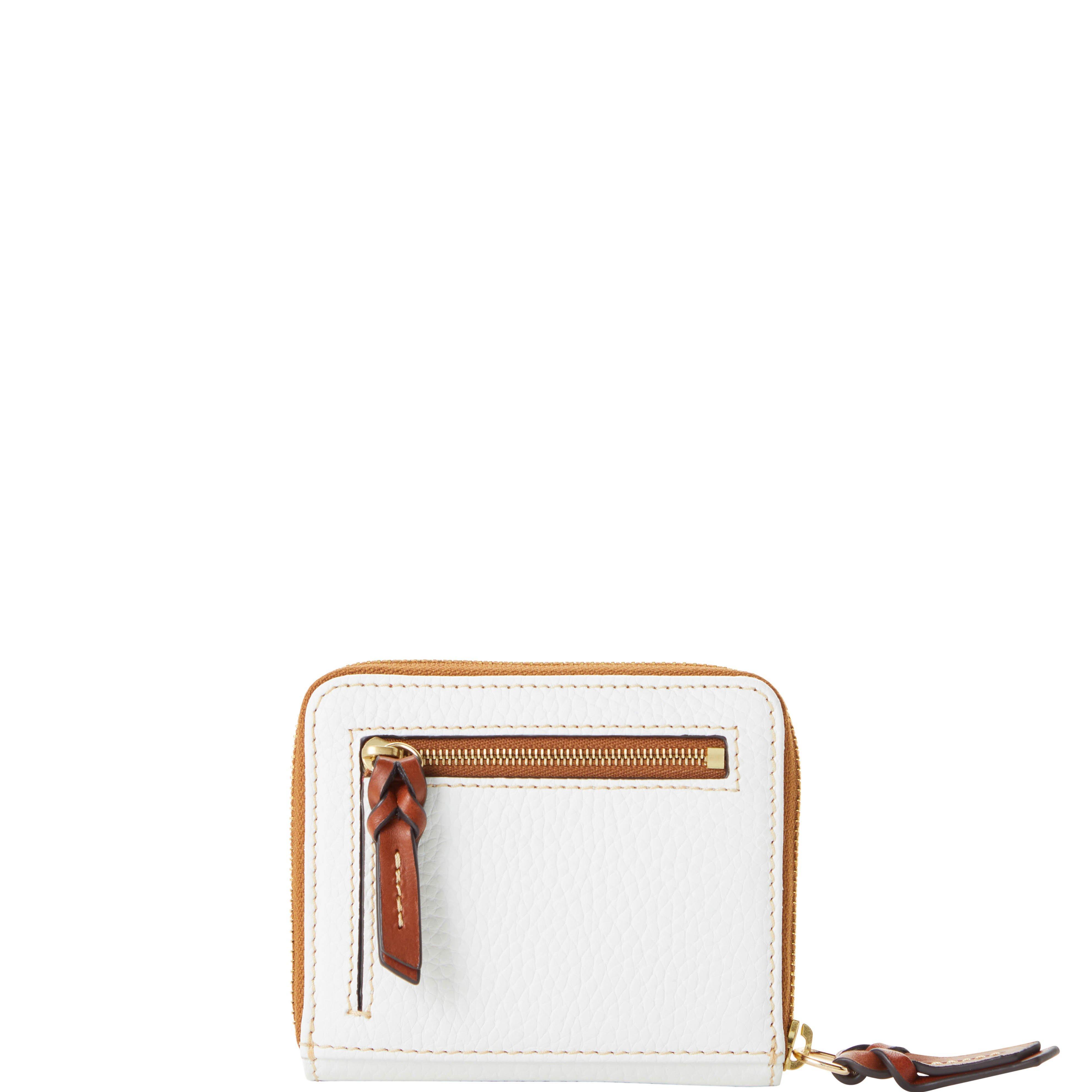 Dooney & Bourke Leather Pebble Grain Small Zip Around Wallet in White