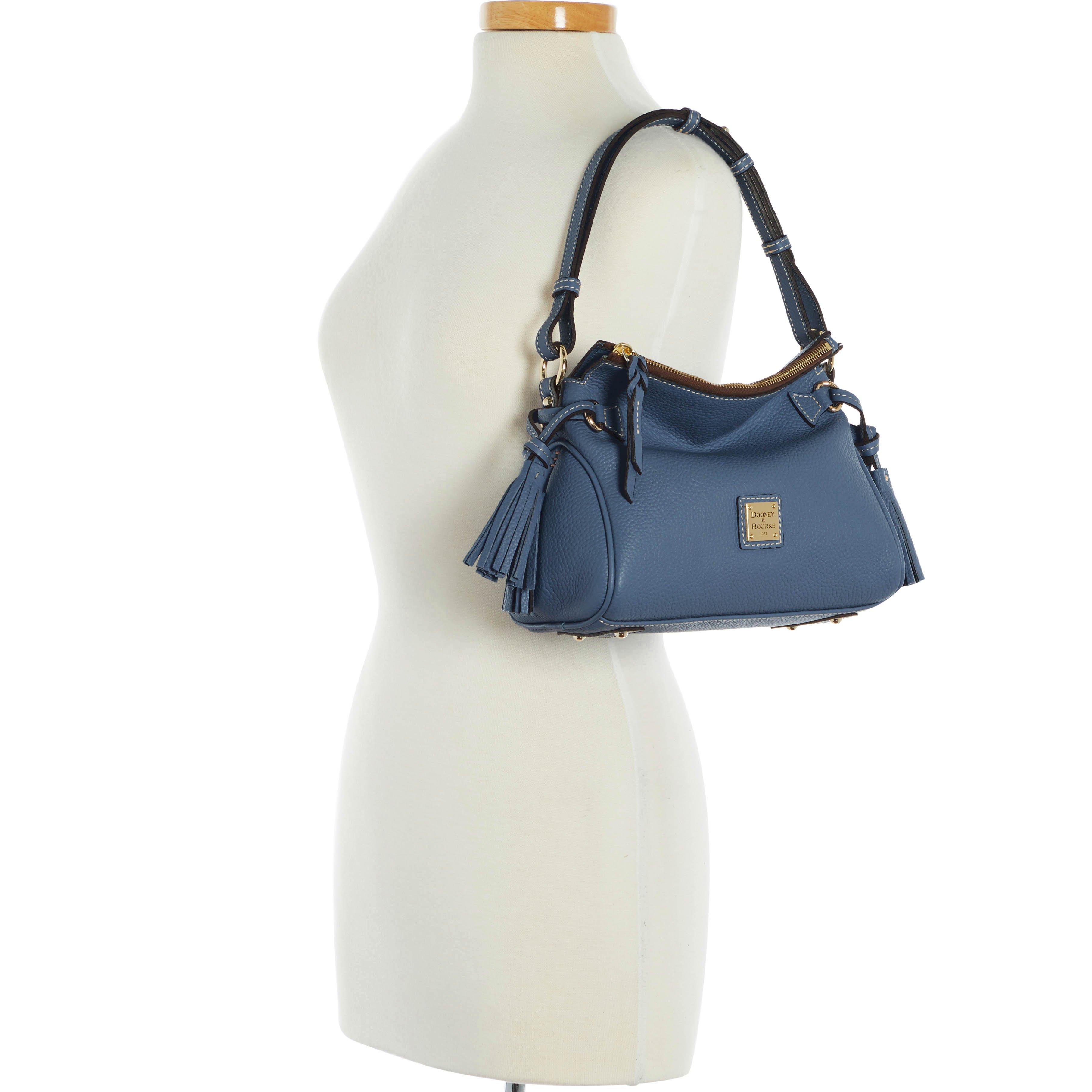 Dooney & Bourke Leather Pebble Grain Tassel Shoulder Bag in Steel Blue