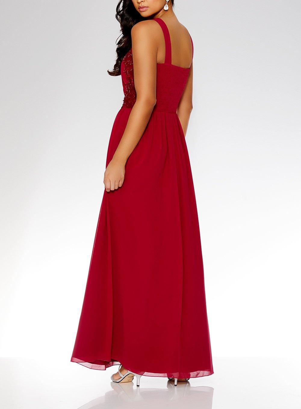 quiz raspberry chiffon embellished maxi dress