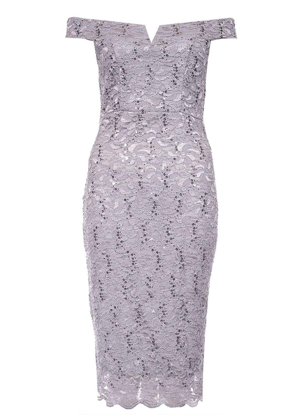 quiz silver bardot dress