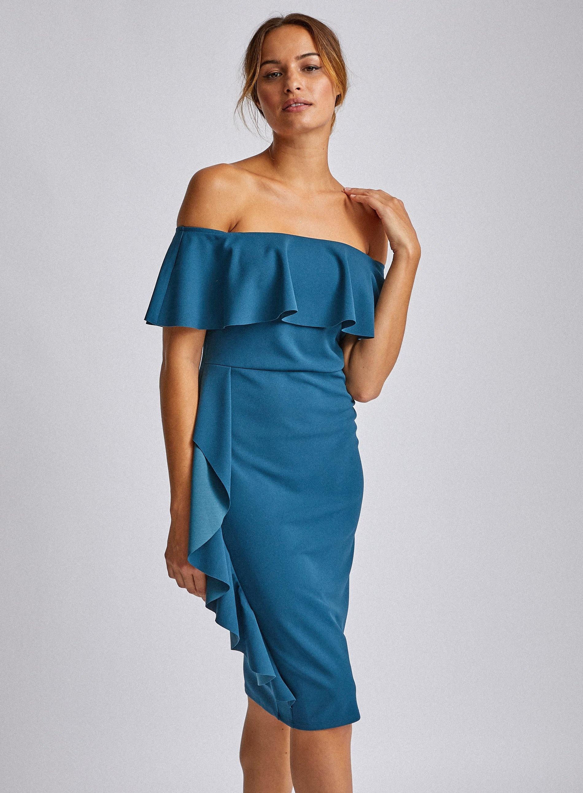 teal ruffle dress