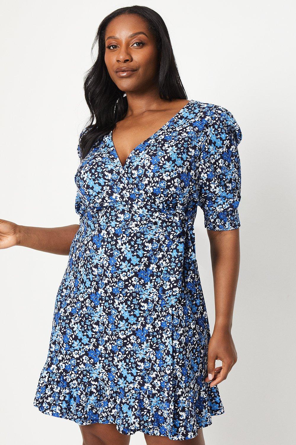 Dorothy Perkins Curve Ditsy Wrap Mini Dress in Blue | Lyst