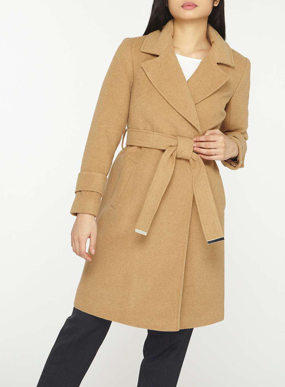 Dorothy Perkins Synthetic Petite Camel Belted Wrap Coat in ...