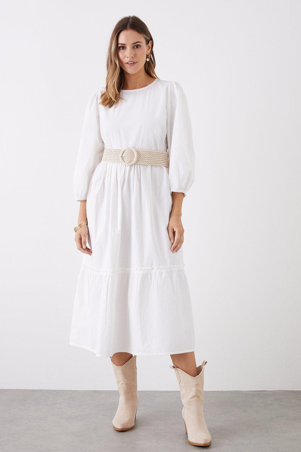 Dorothy Perkins Midi Tiered Smock Dress in White Lyst UK
