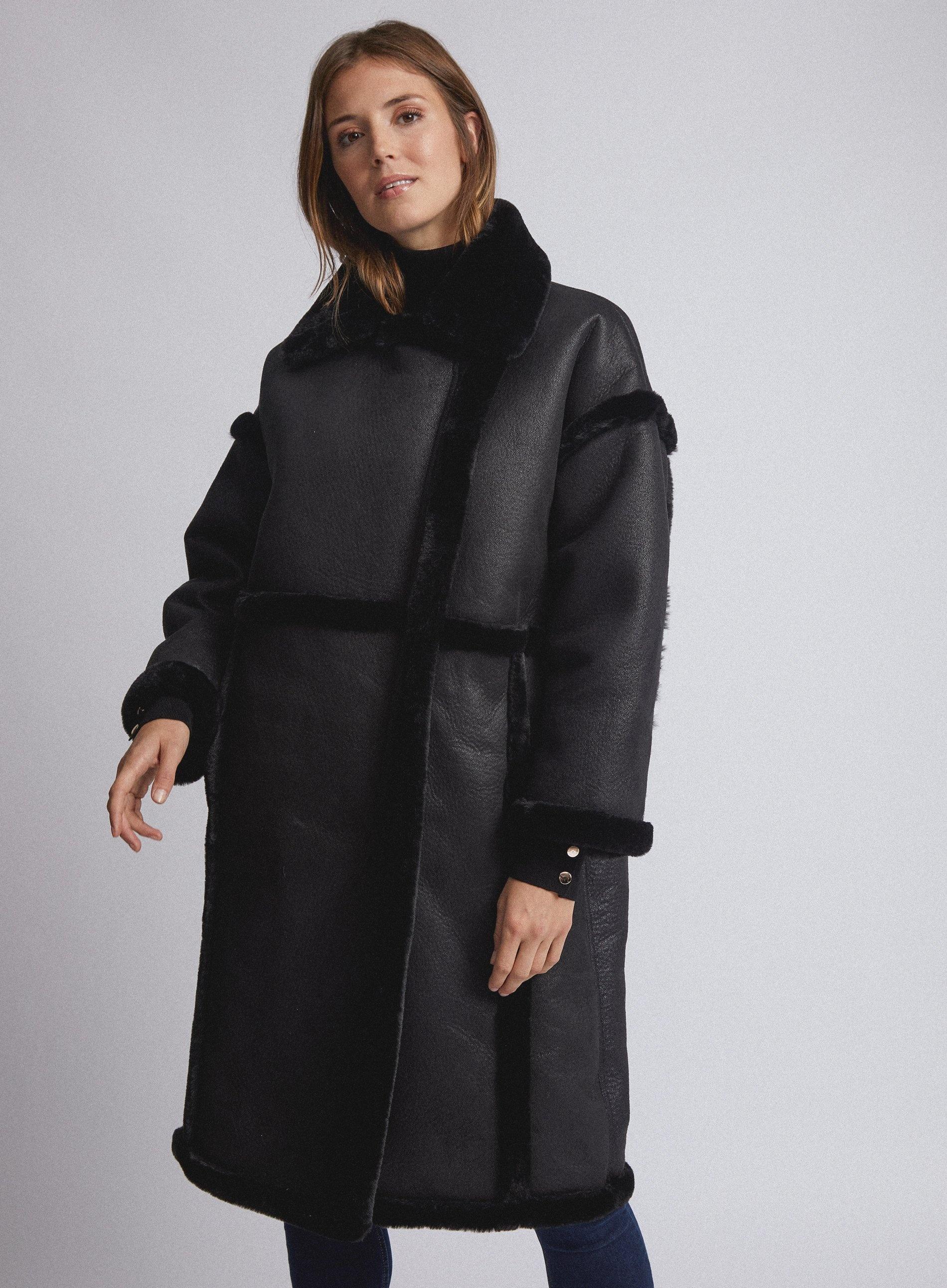 Vila Black Faux Fur Longline Coat - Lyst