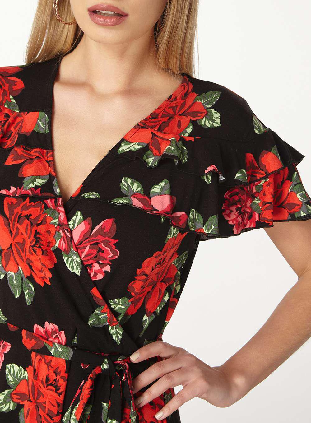rose print wrap dress