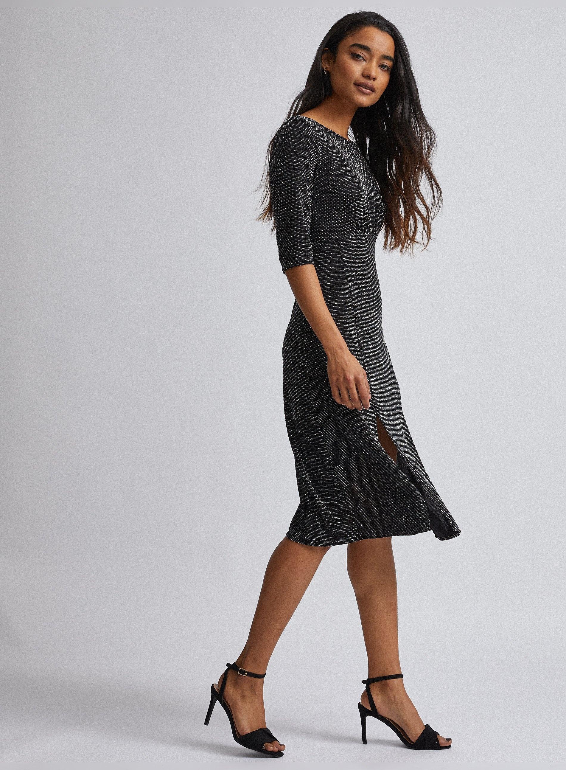 black shimmer midi dress