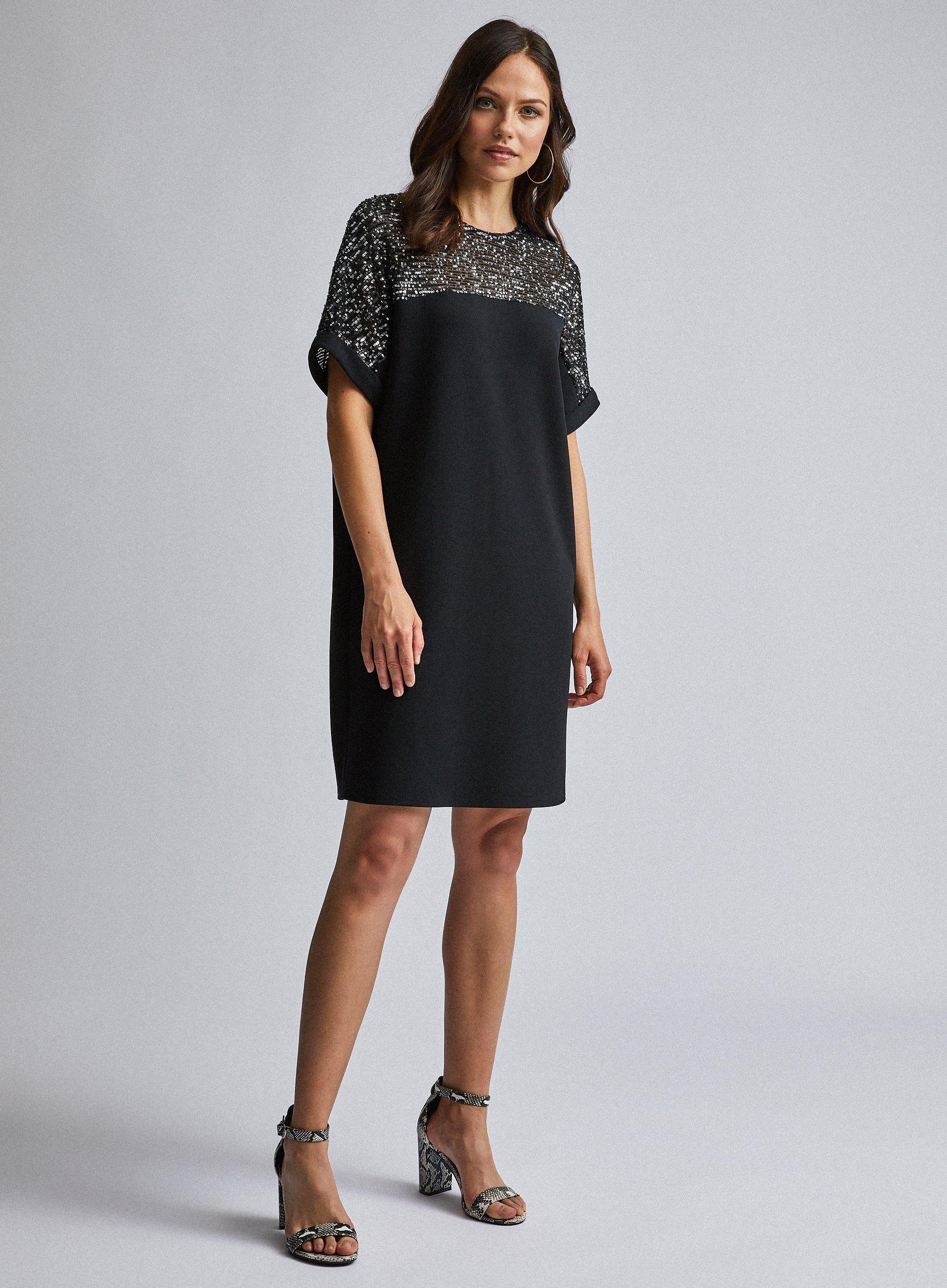 dorothy perkins black embellished shoulder shift dress