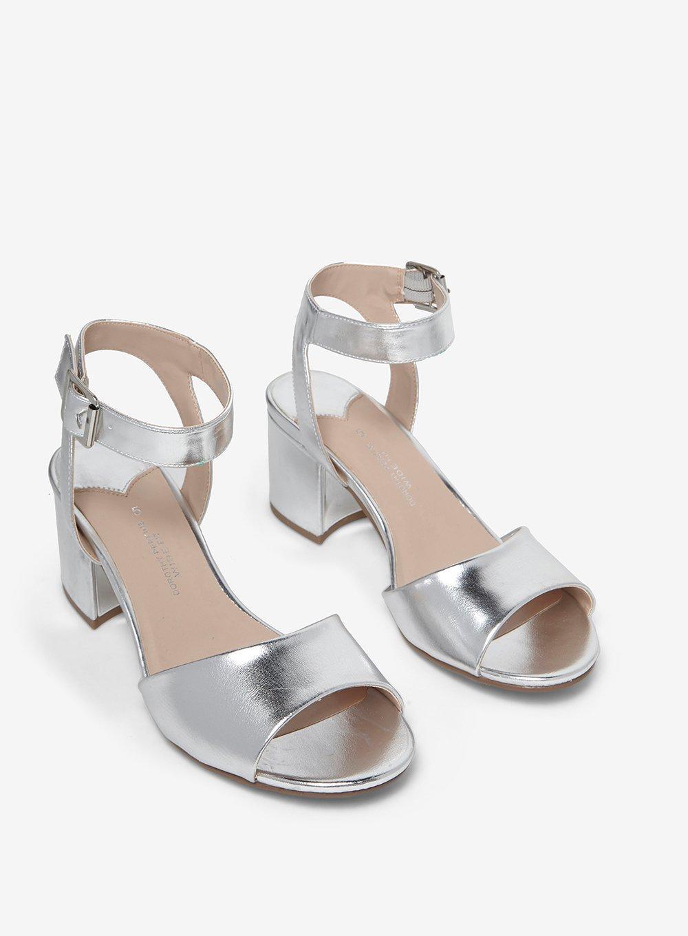 wide fit silver block heels