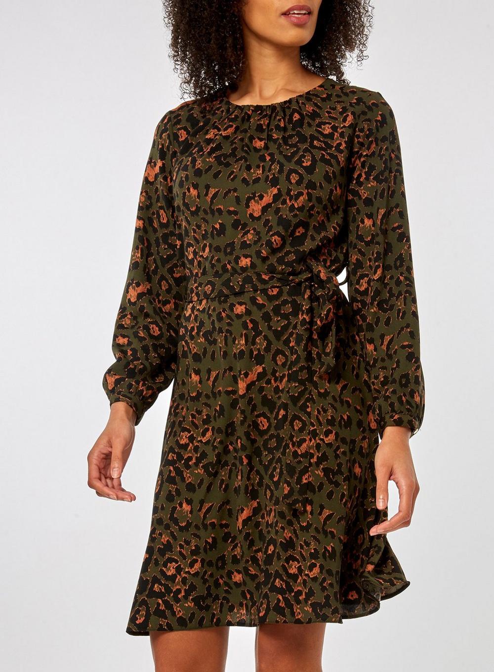 khaki leopard print dress