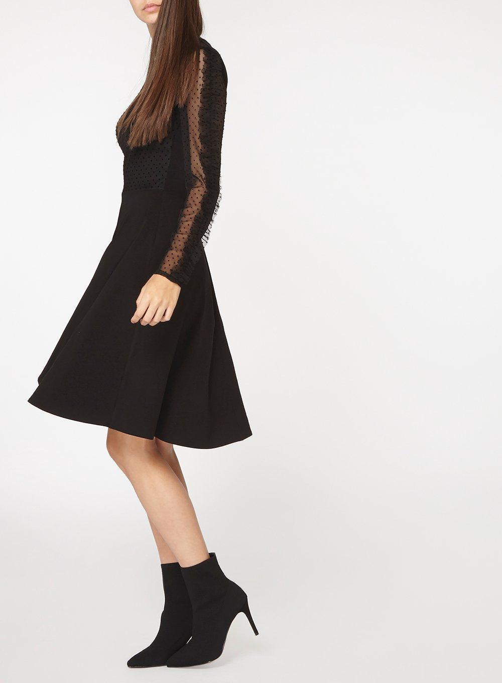 black dobby mesh ruffle skater dress