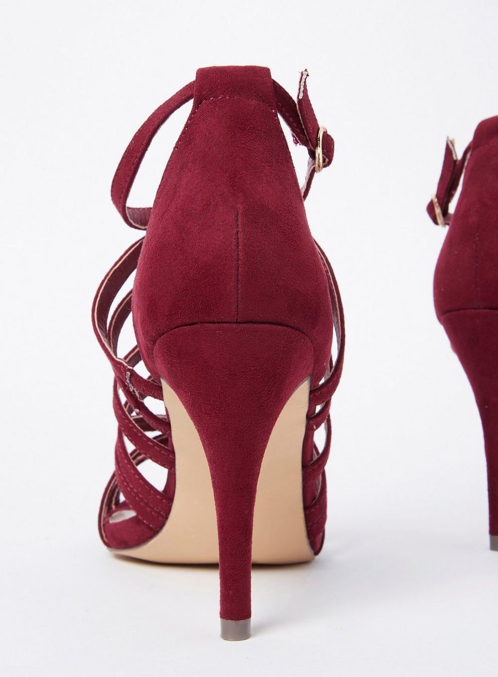 burgundy caged heels