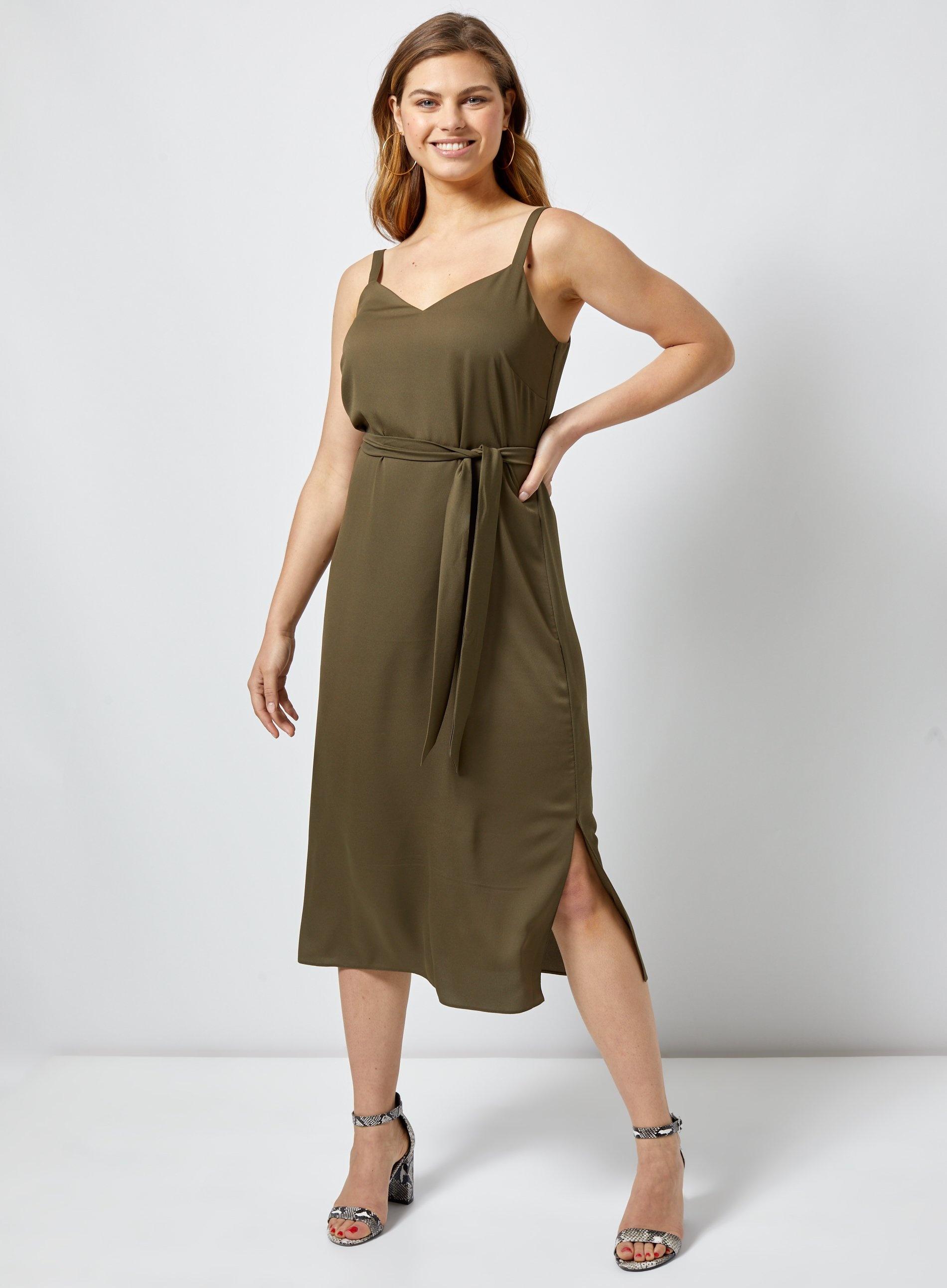 Dorothy Perkins Tall Khaki V-Neck Dress Robe Femme