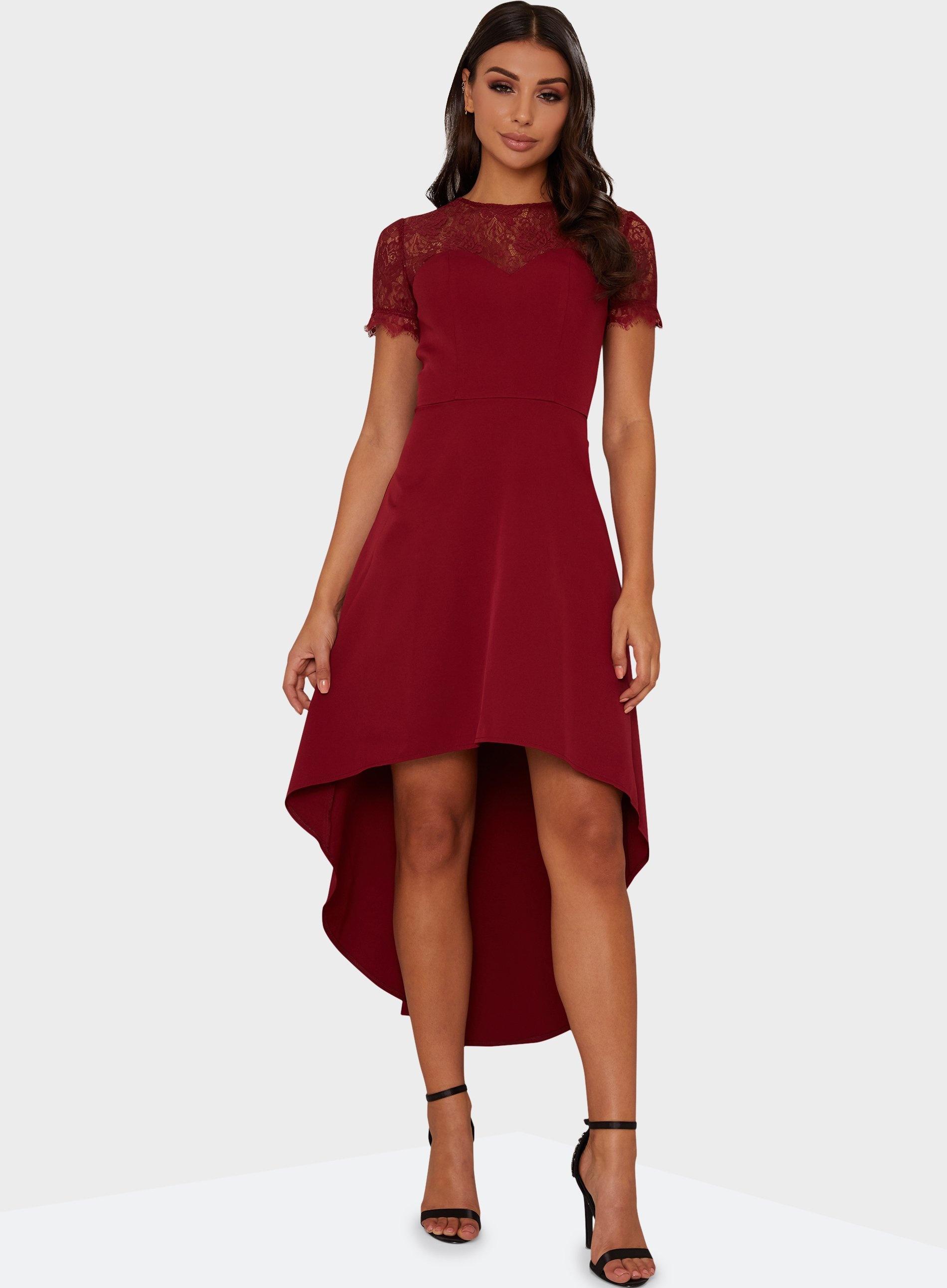 burgundy dip hem dress