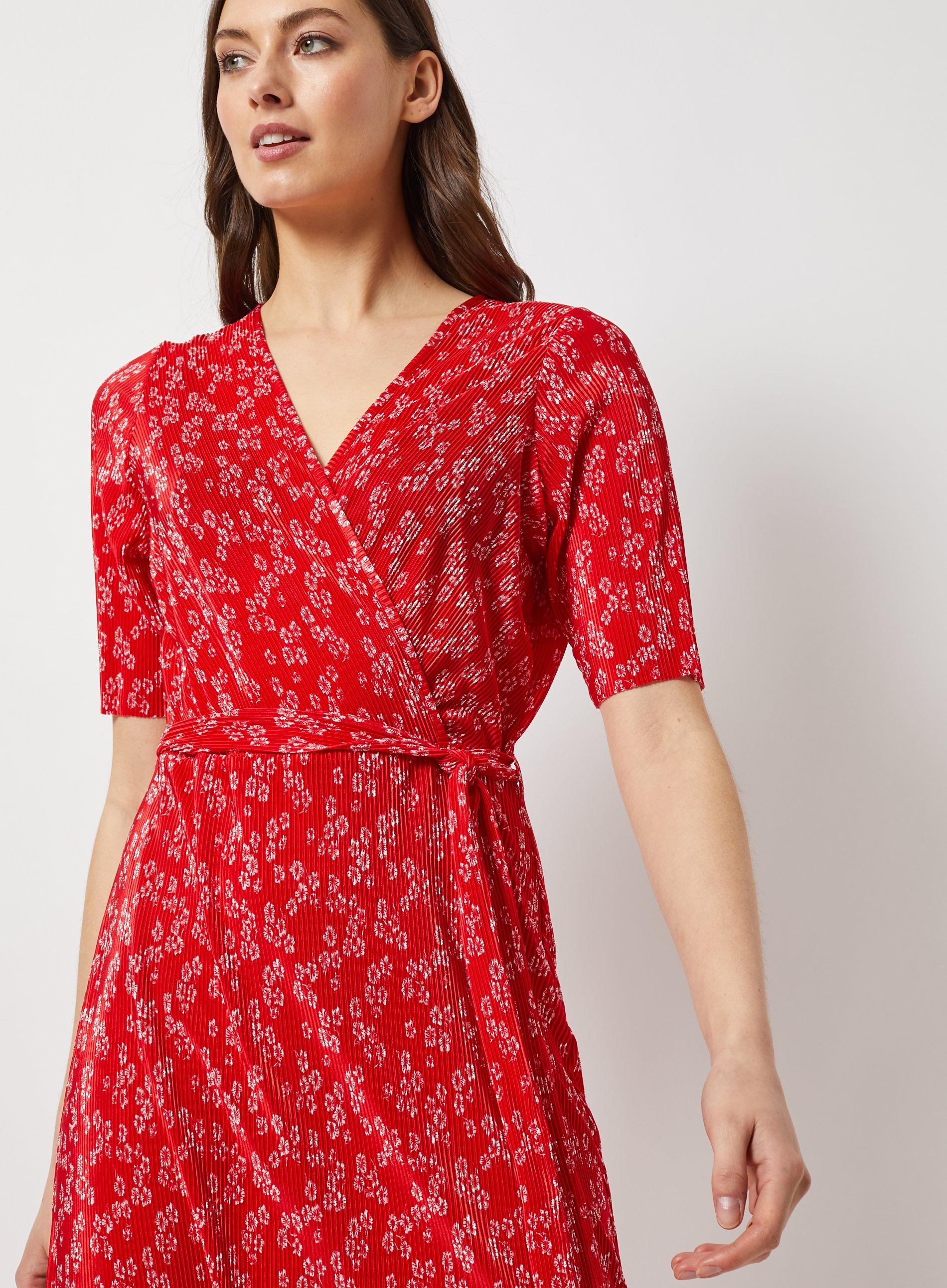red ditsy midi dress