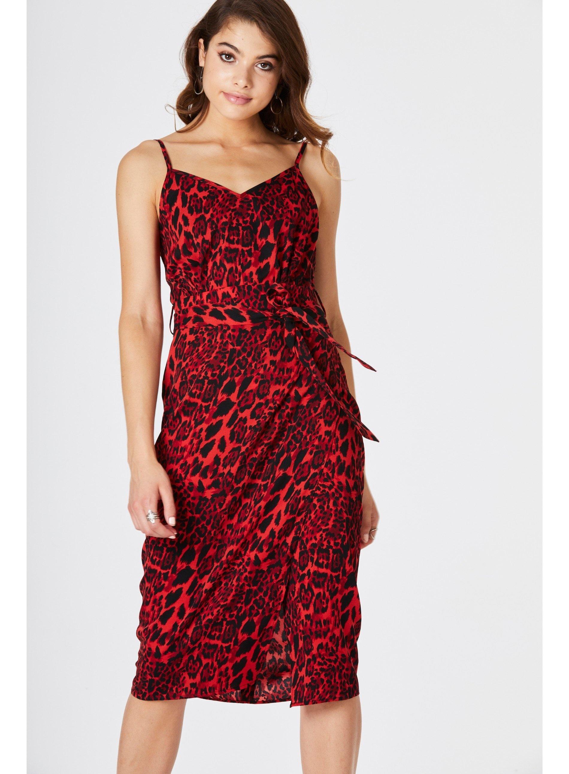red leopard print slip dress