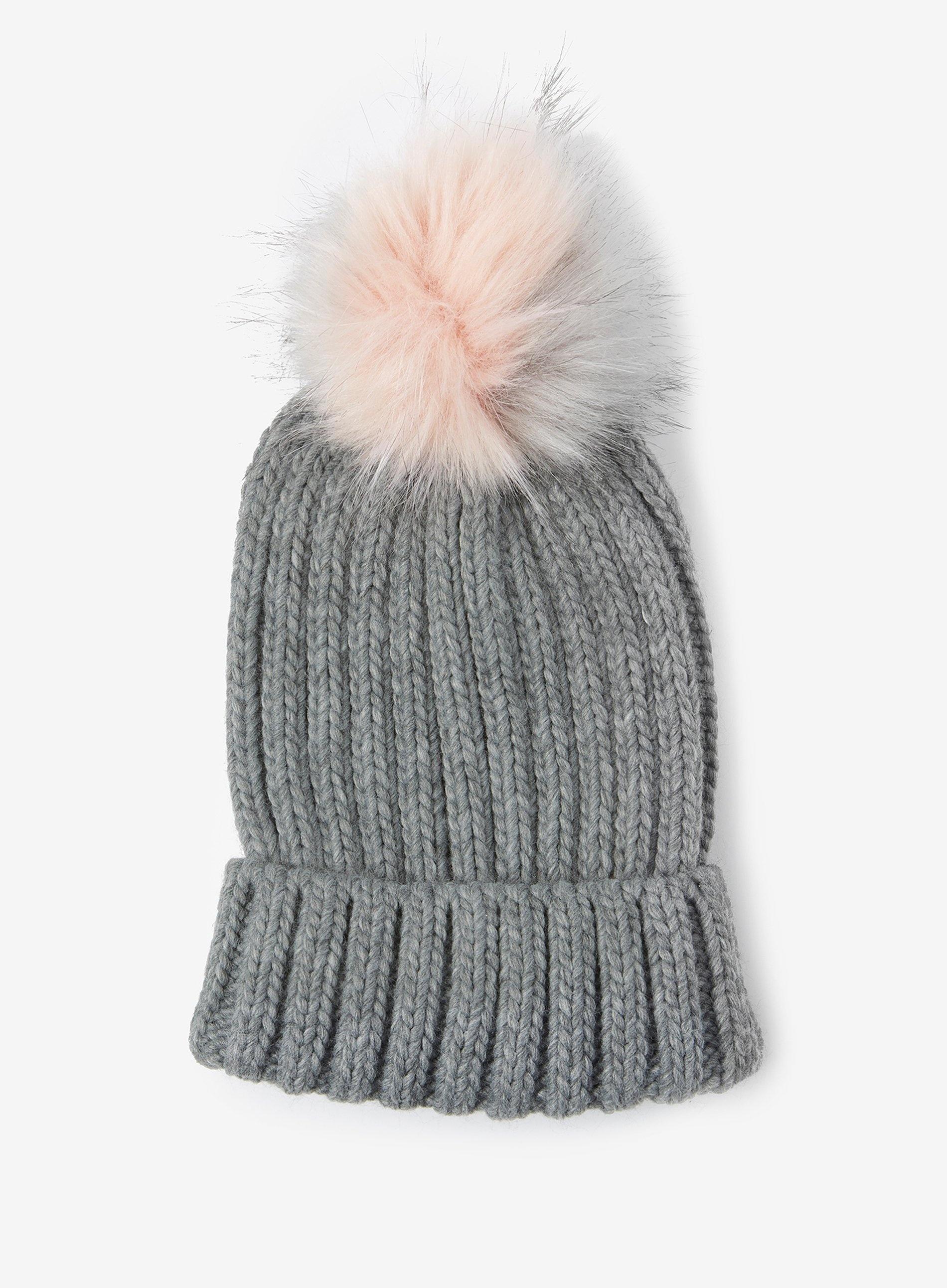 grey hat pink pom pom